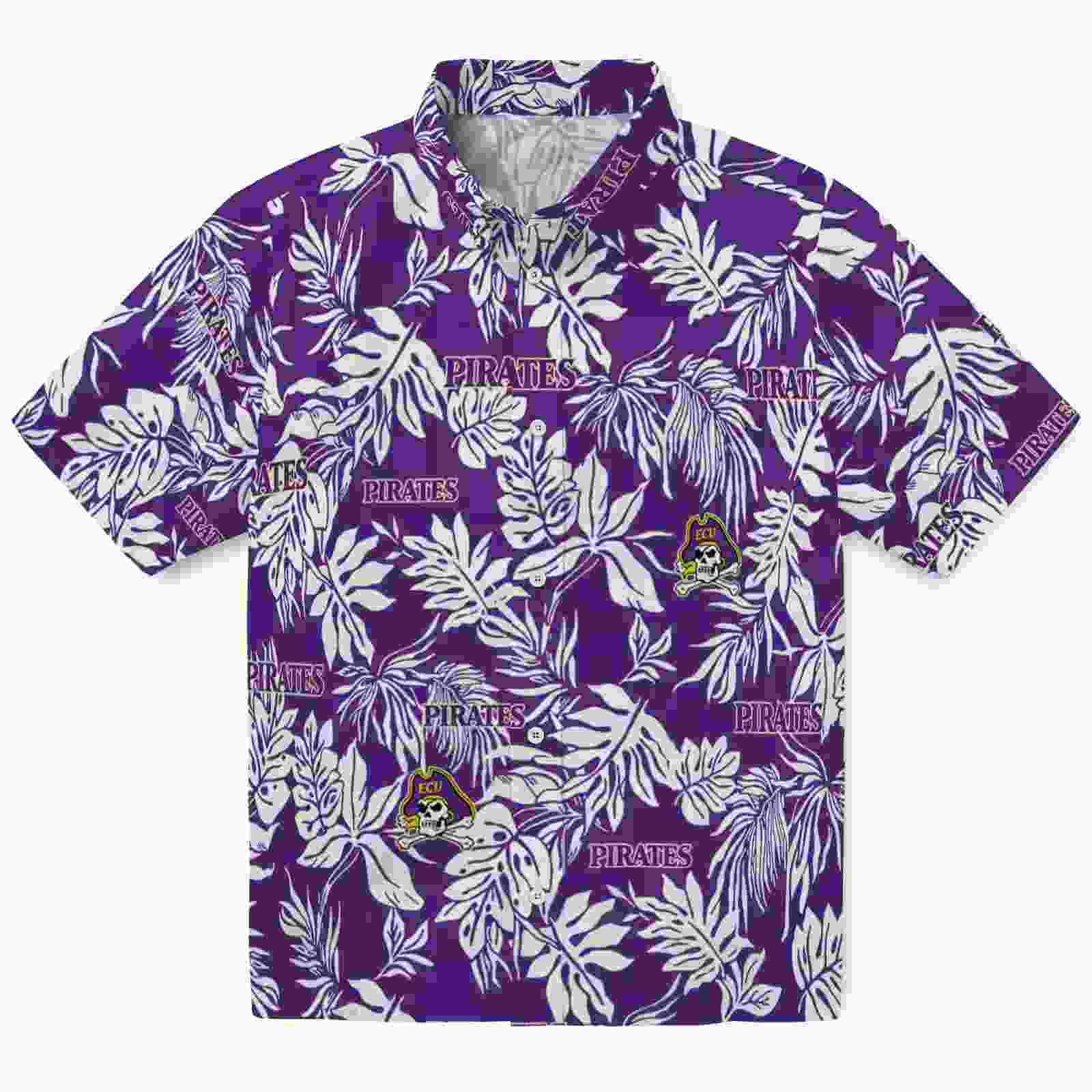 East Carolina Pirates Tropical Leaf Purple White Hawaiian Shirt