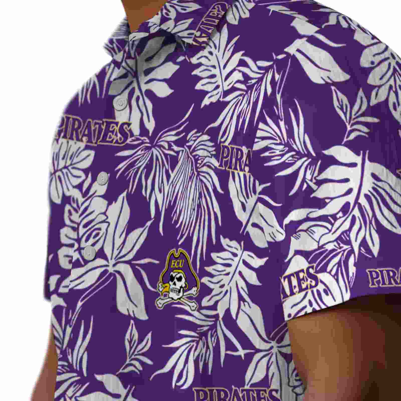 east carolina pirates tropical leaf purple white hawaiian shirt trendy