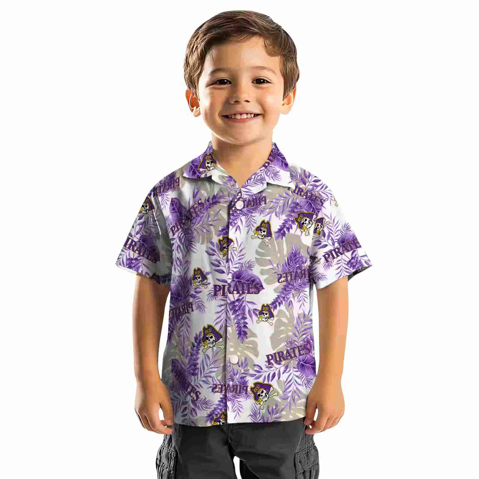 east carolina pirates tropical leaves purple white hawaiian shirt top rated