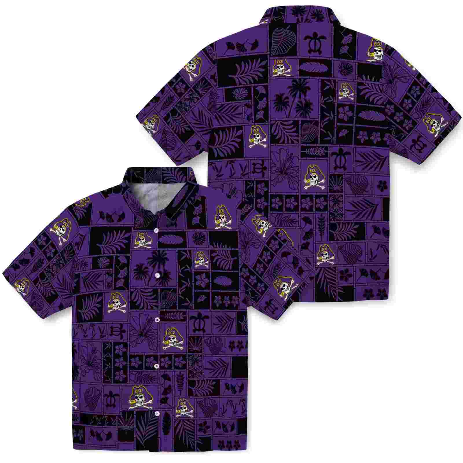 east carolina pirates tropical patchwork purple black hawaiian shirt high quality