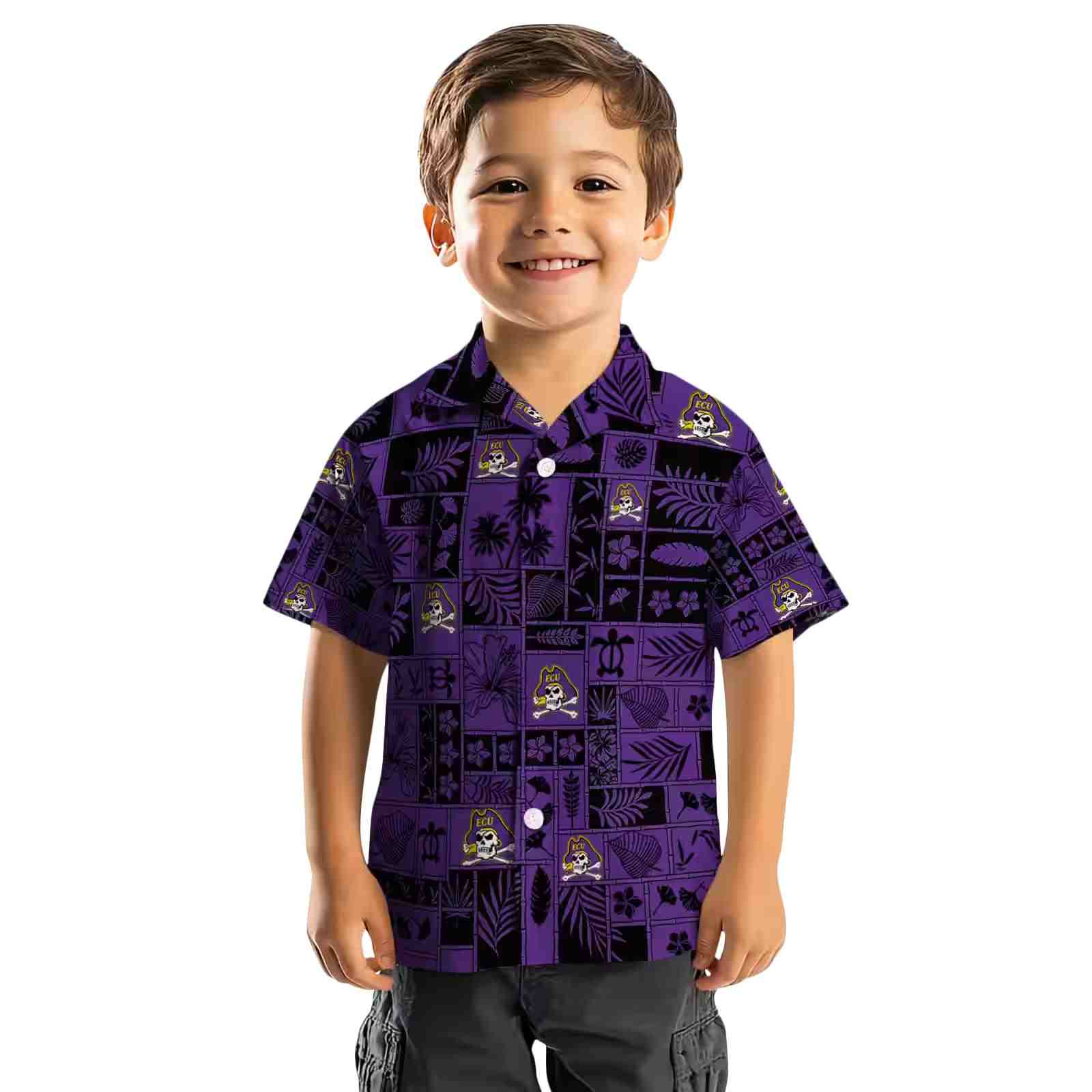 east carolina pirates tropical patchwork purple black hawaiian shirt top rated