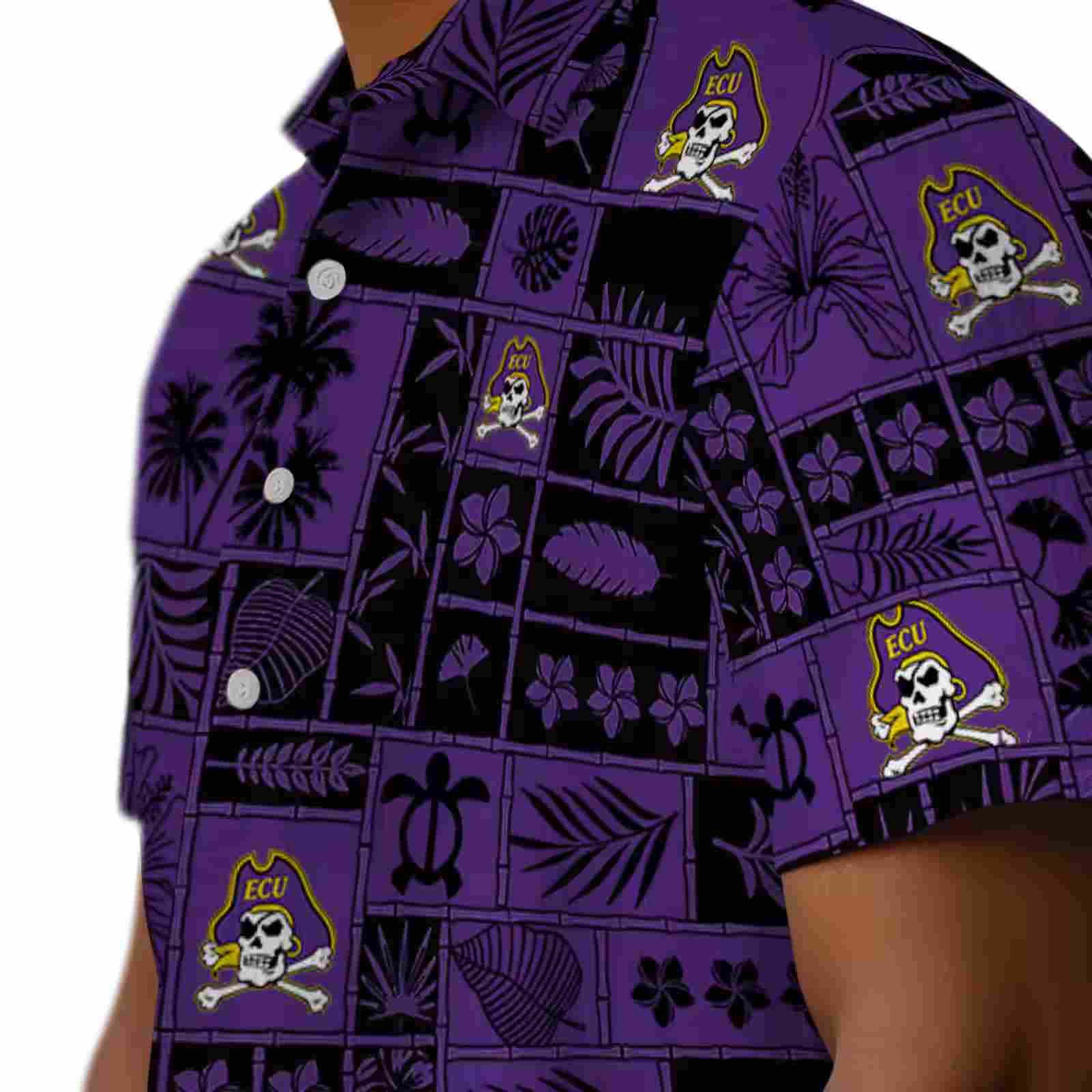 east carolina pirates tropical patchwork purple black hawaiian shirt trendy