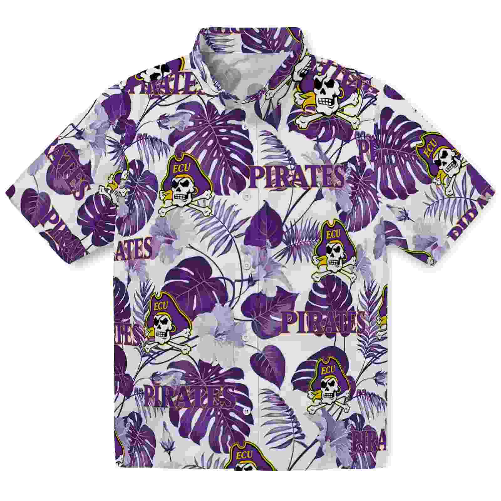 East Carolina Pirates Tropical Plants Purple White Hawaiian Shirt