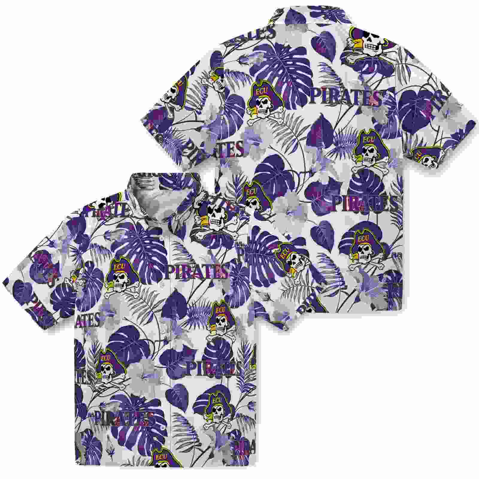 east carolina pirates tropical plants purple white hawaiian shirt high quality