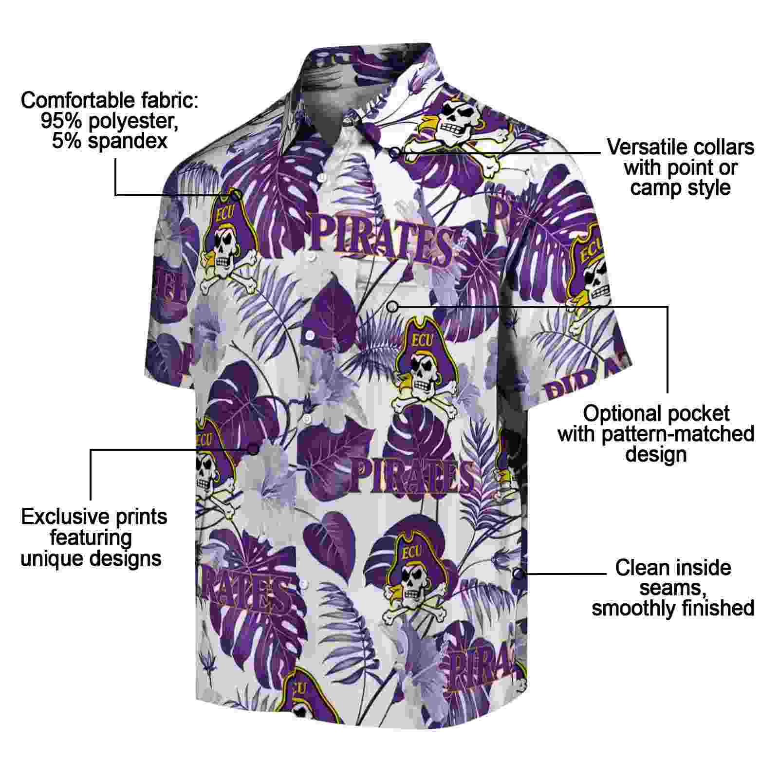 east carolina pirates tropical plants purple white hawaiian shirt new arrival