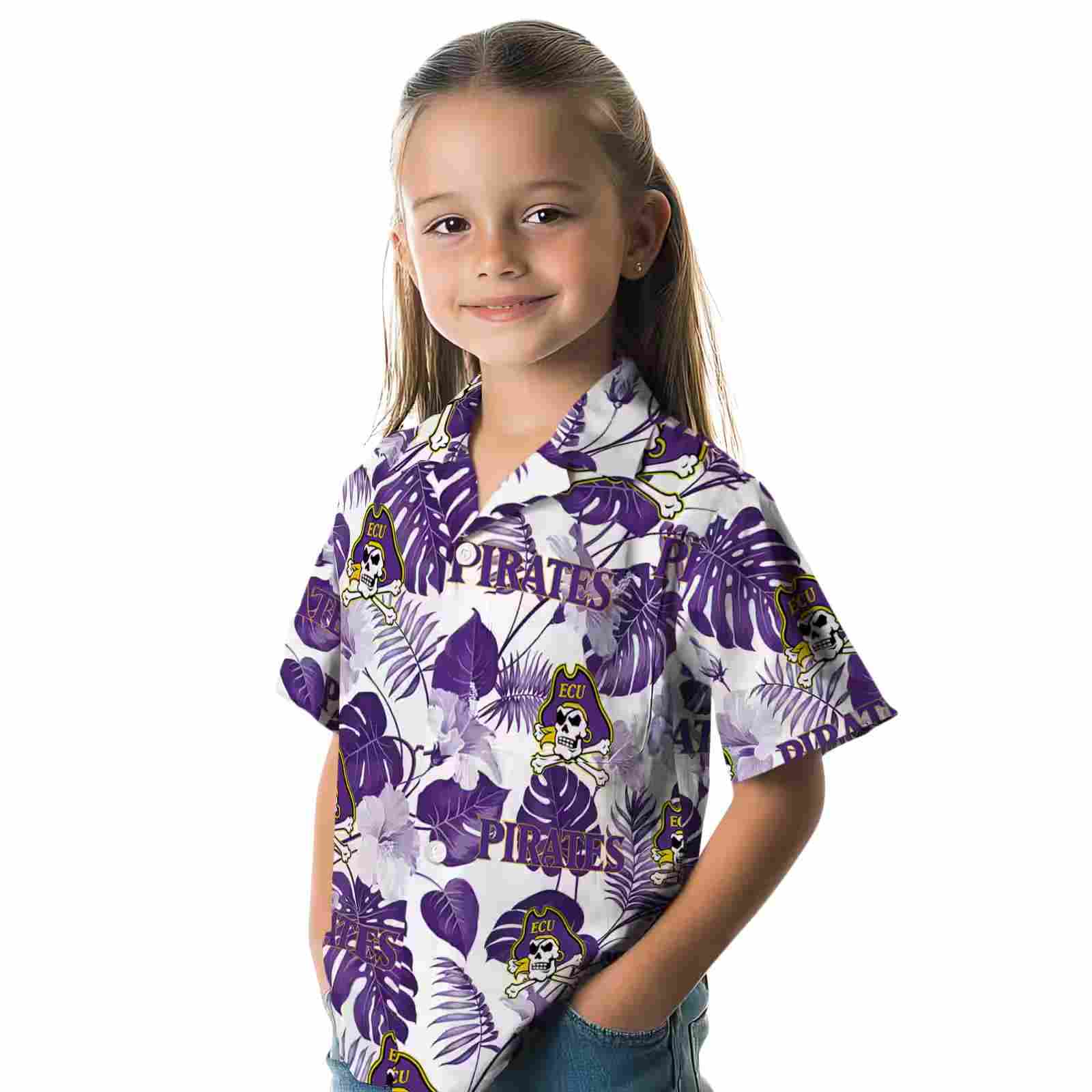 east carolina pirates tropical plants purple white hawaiian shirt premium grade