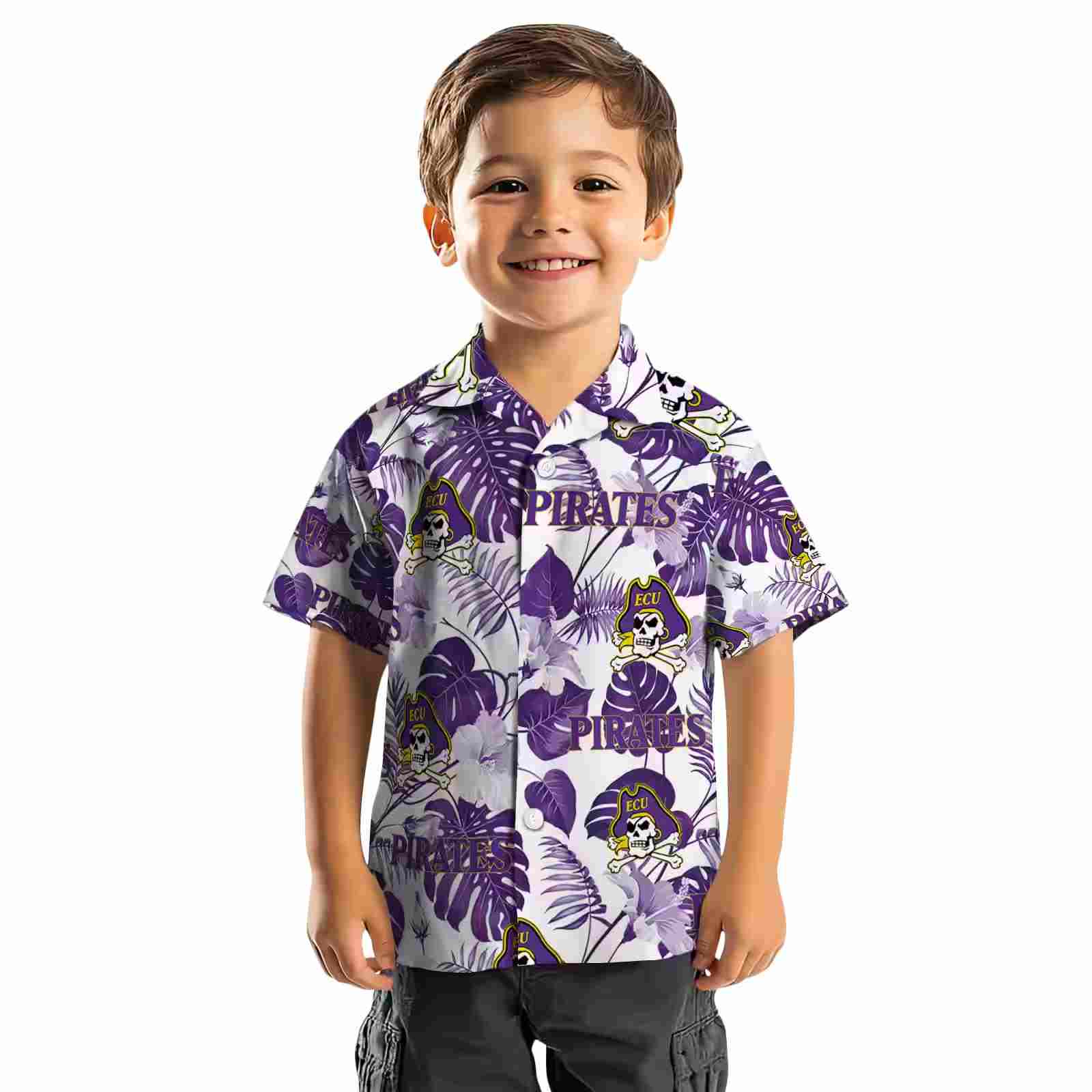 east carolina pirates tropical plants purple white hawaiian shirt top rated