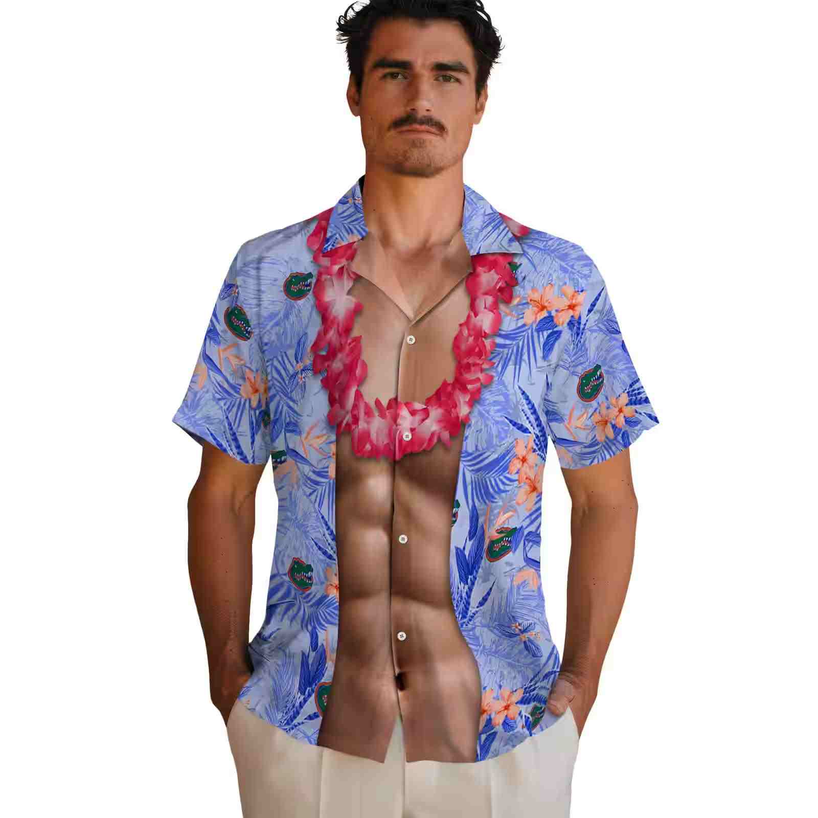 florida gators chest illusion blue hawaiian shirt fashion forward