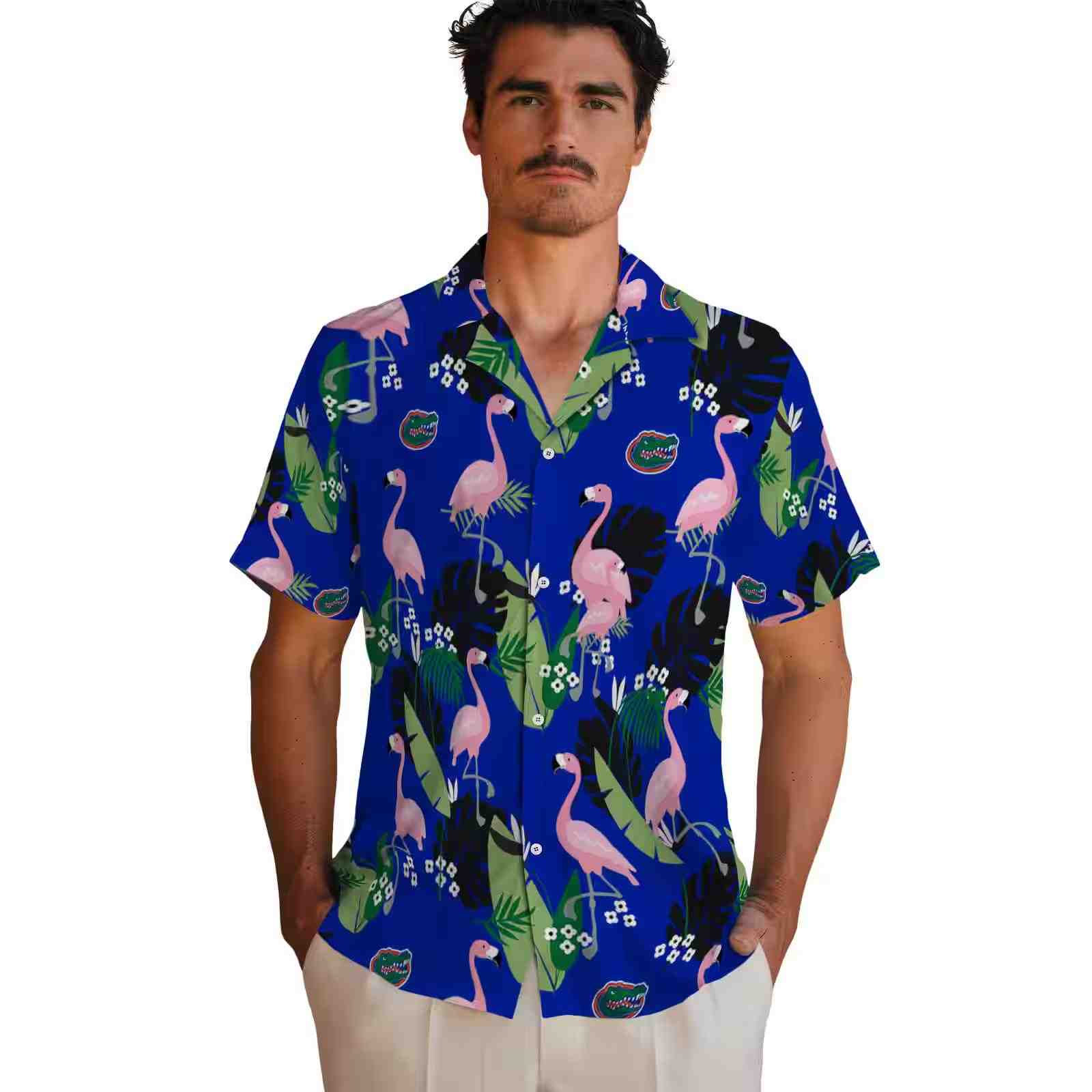 florida gators flamingo leaf motif blue hawaiian shirt fashion forward