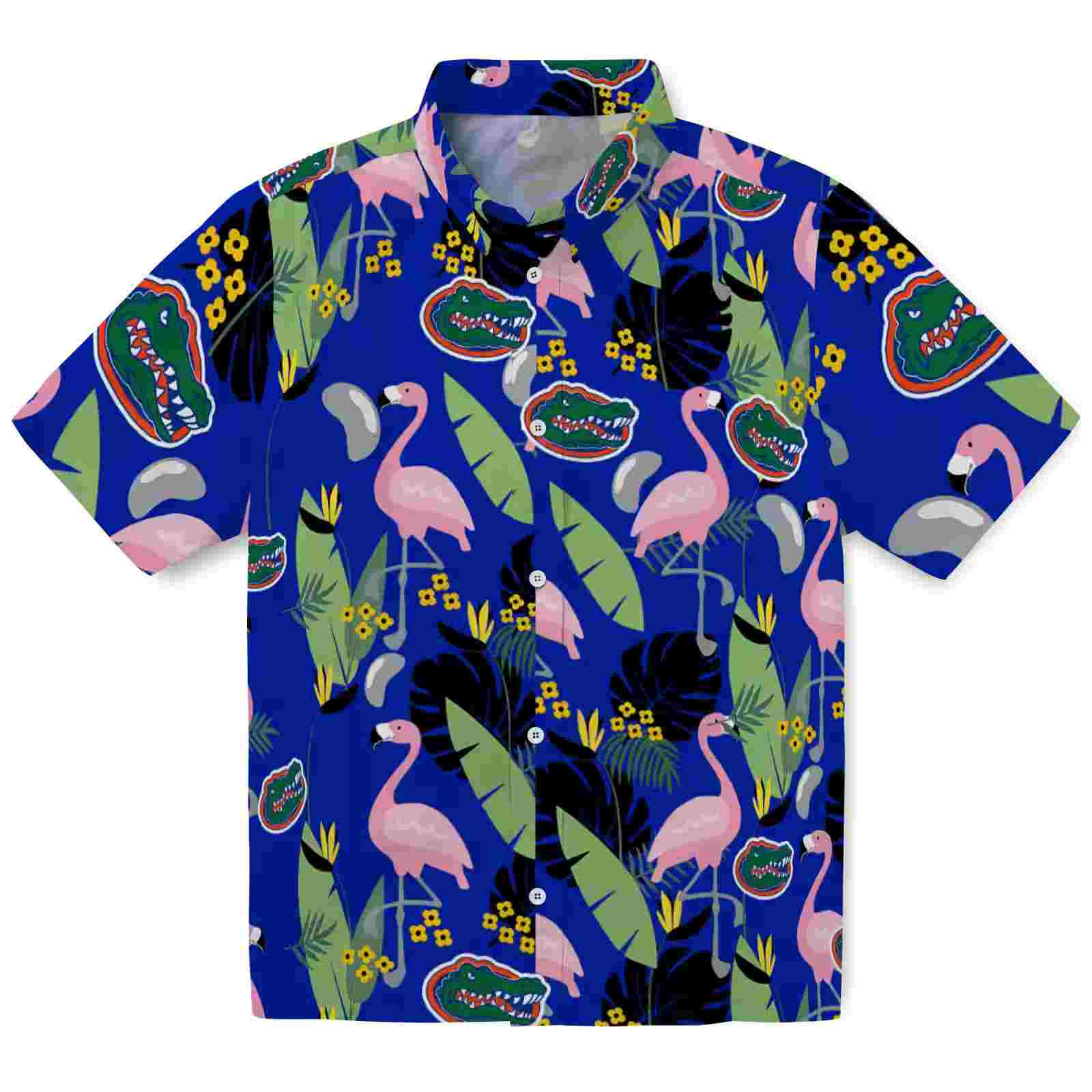 Florida Gators Flamingo Leaves Blue Hawaiian Shirt