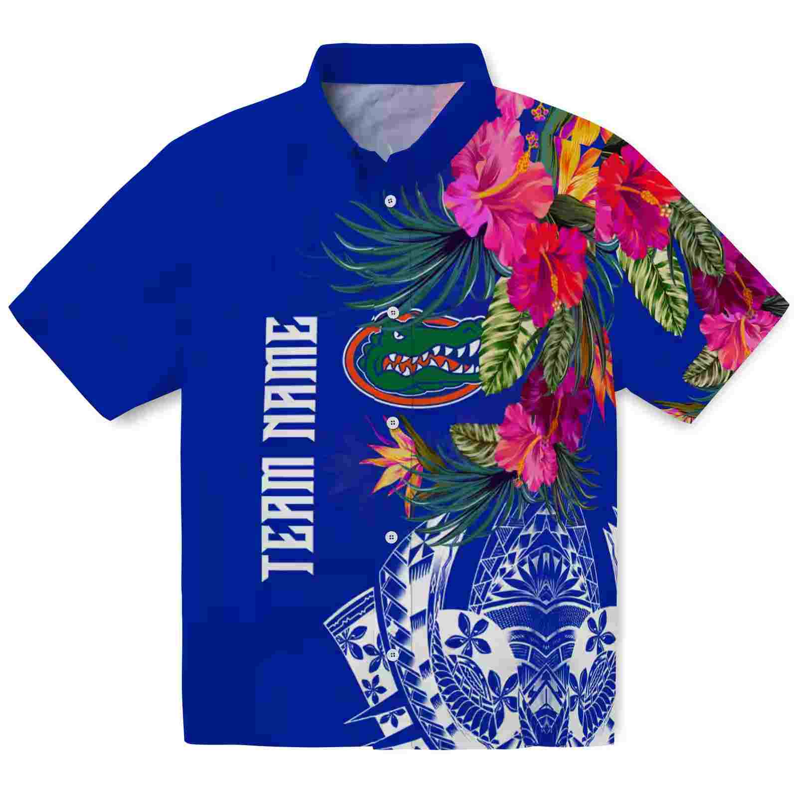 Florida Gators Floral Polynesian Blue Hawaiian Shirt