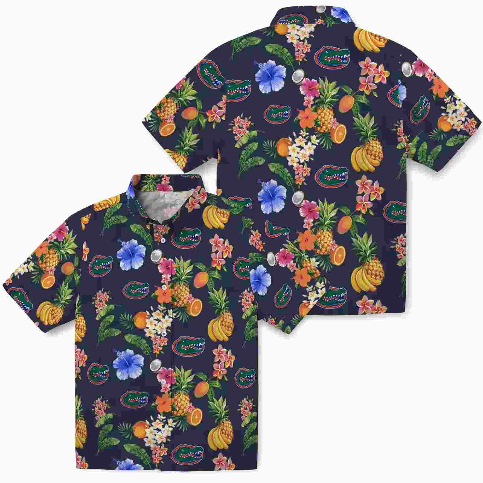 florida gators hibiscus and fruit navy blue hawaiian shirt high quality