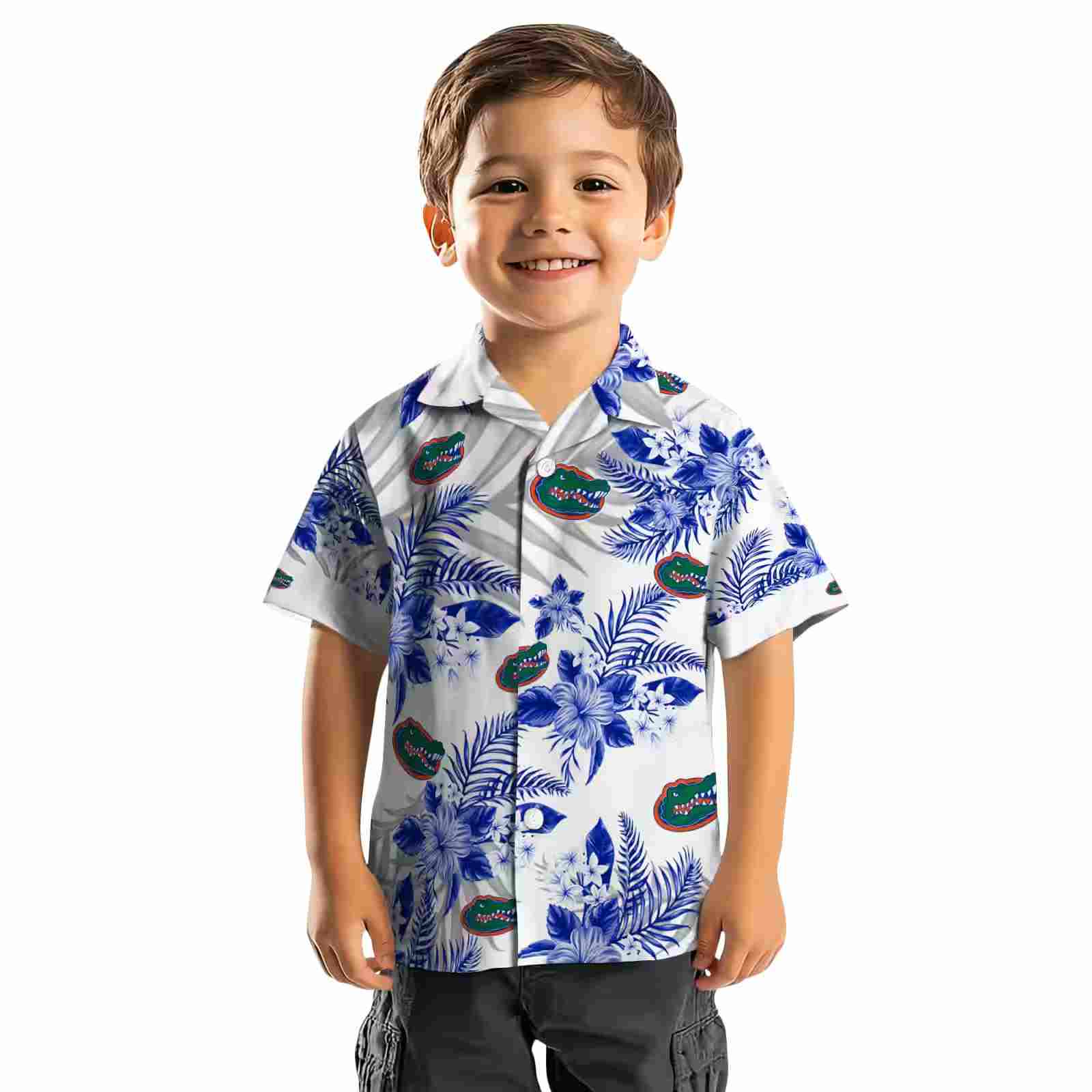 florida gators hibiscus palm leaves blue white hawaiian shirt top rated