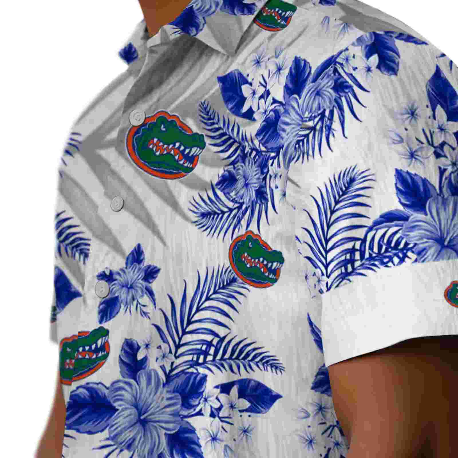 florida gators hibiscus palm leaves blue white hawaiian shirt trendy