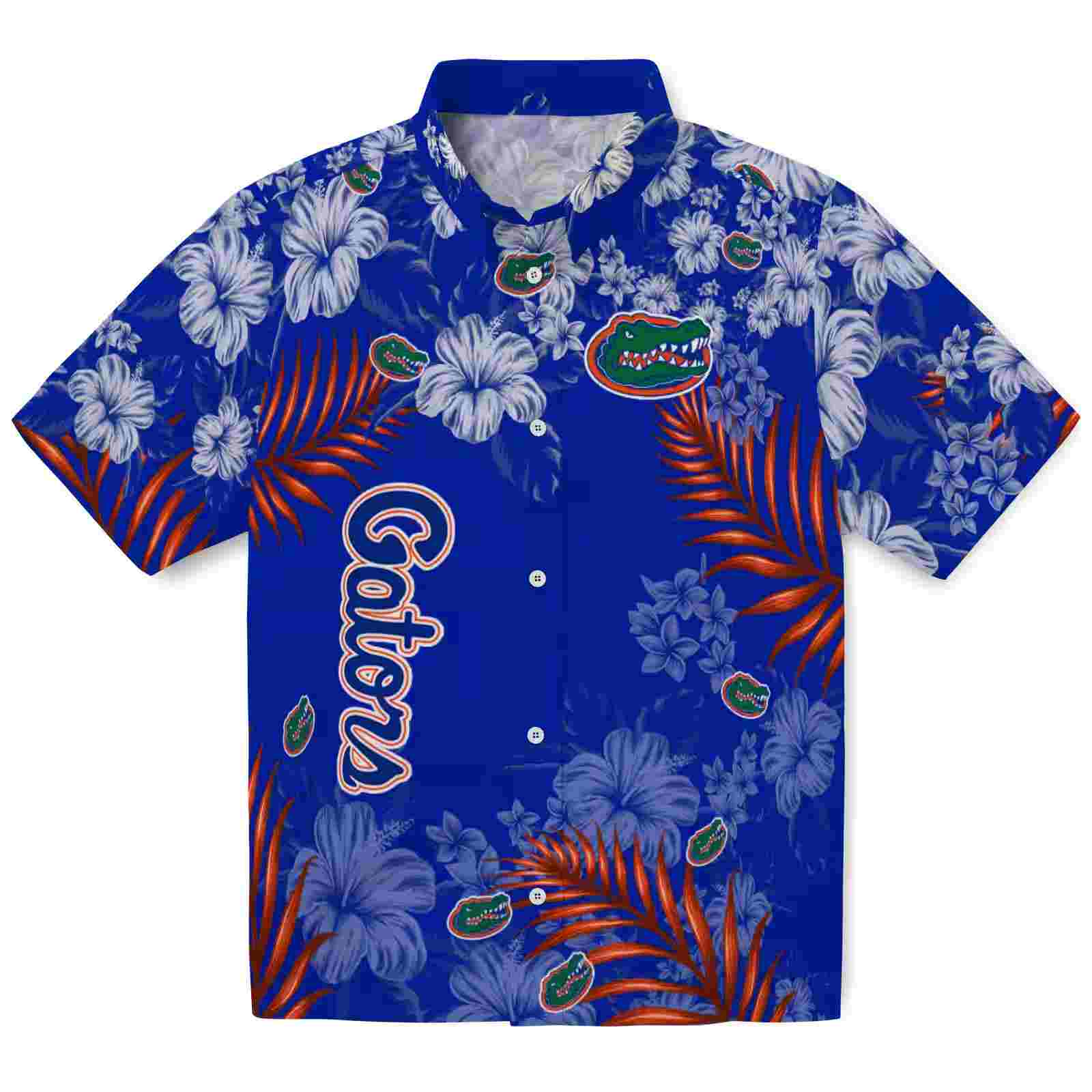 Florida Gators Hibiscus Print Blue Hawaiian Shirt