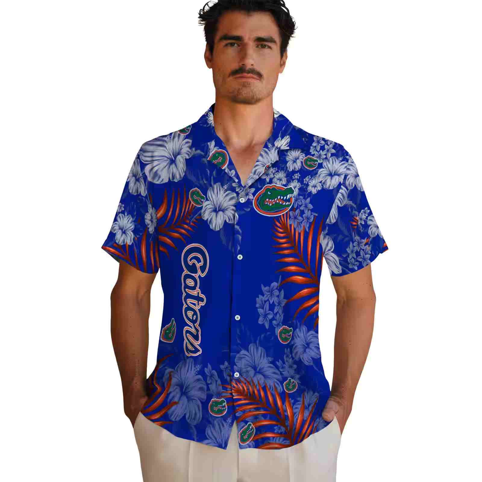 florida gators hibiscus print blue hawaiian shirt fashion forward