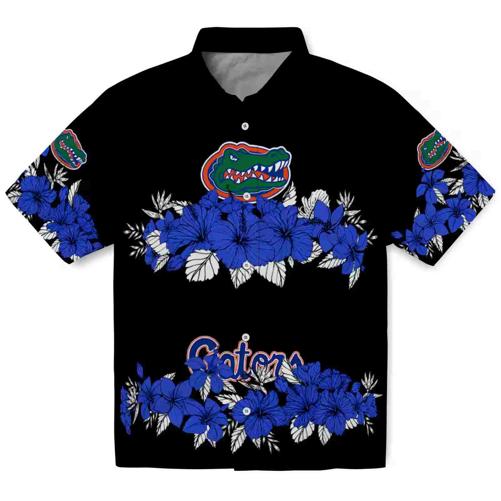 Florida Gators Hibiscus Stripe Blue Black Hawaiian Shirt