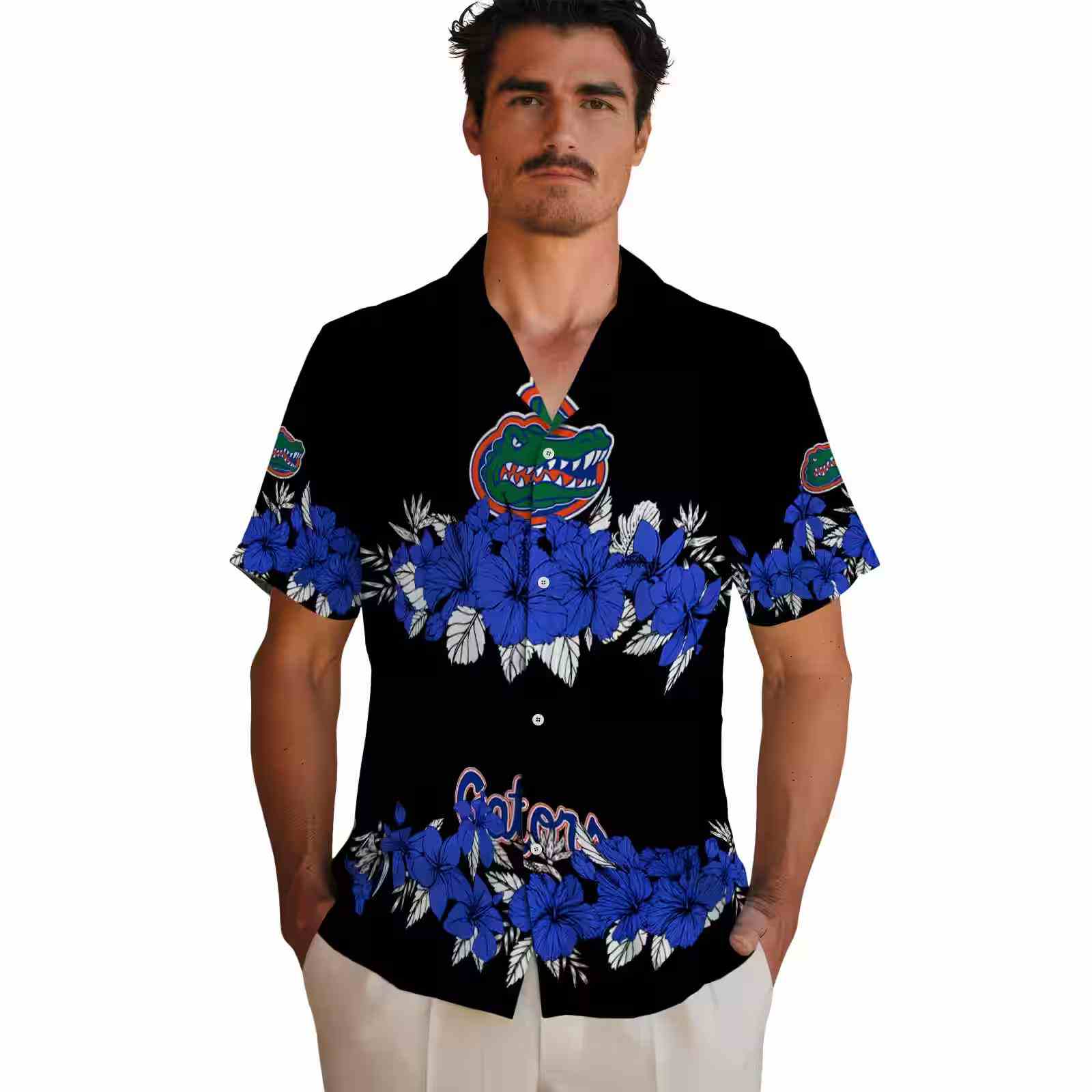 florida gators hibiscus stripe blue black hawaiian shirt fashion forward