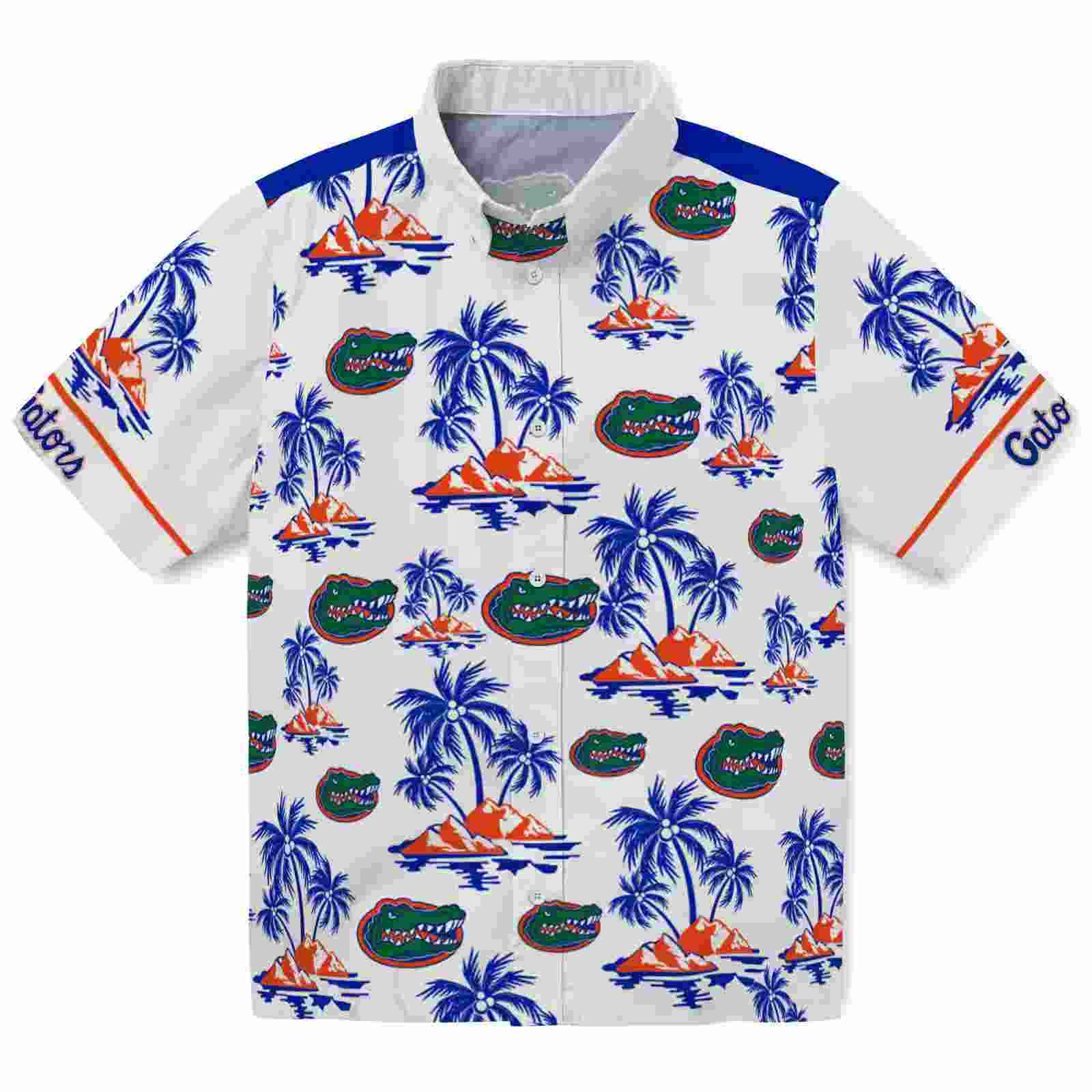 Florida Gators Palm Island Print Blue White Hawaiian Shirt