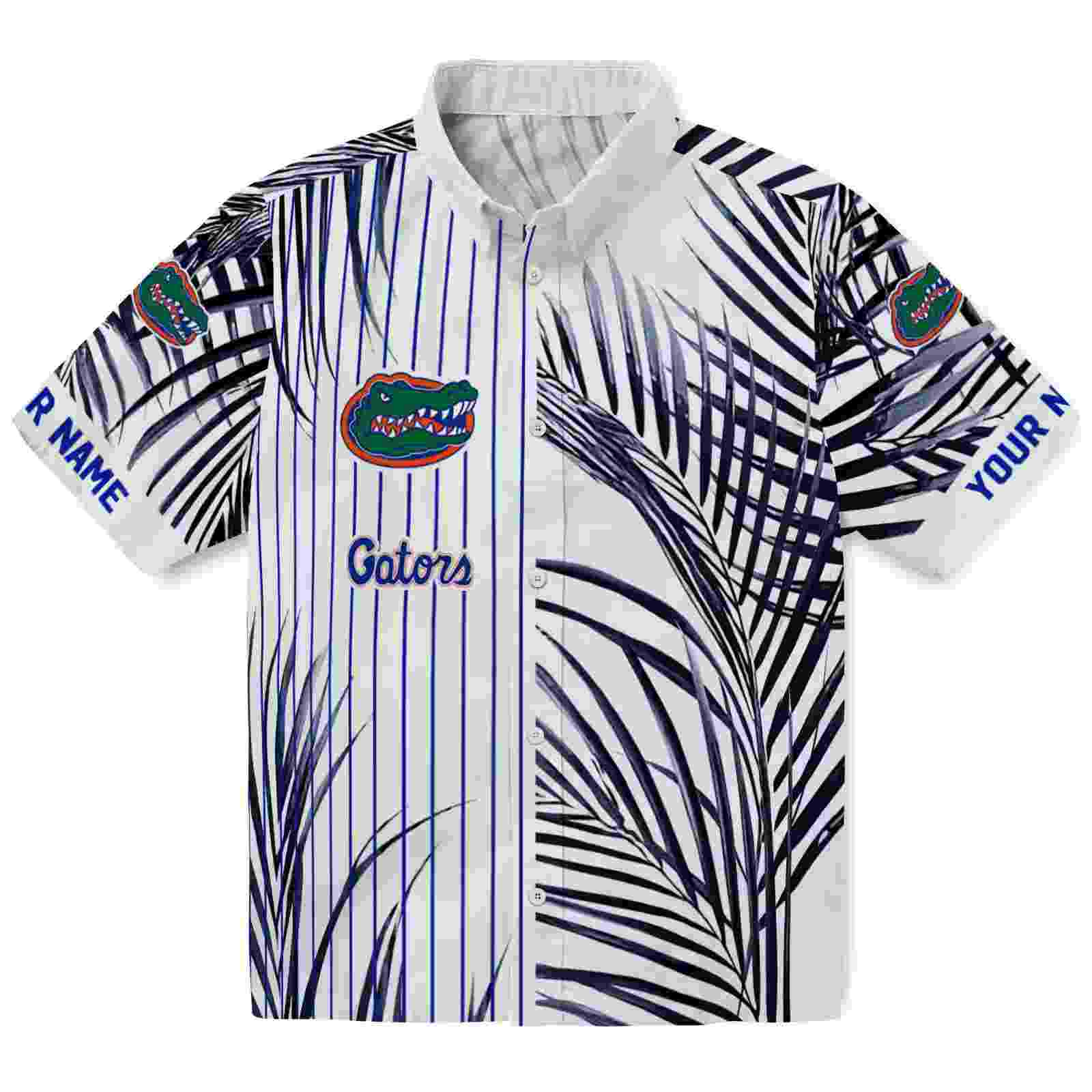 Florida Gators Palm Stripes Blue Black White Hawaiian Shirt