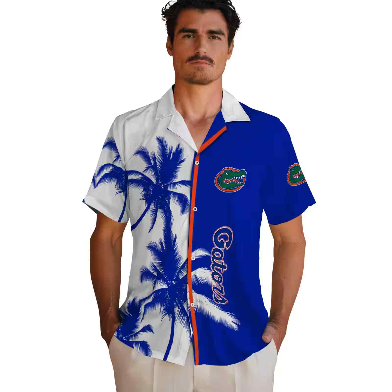 florida gators palm trees blue white hawaiian shirt fashion forward