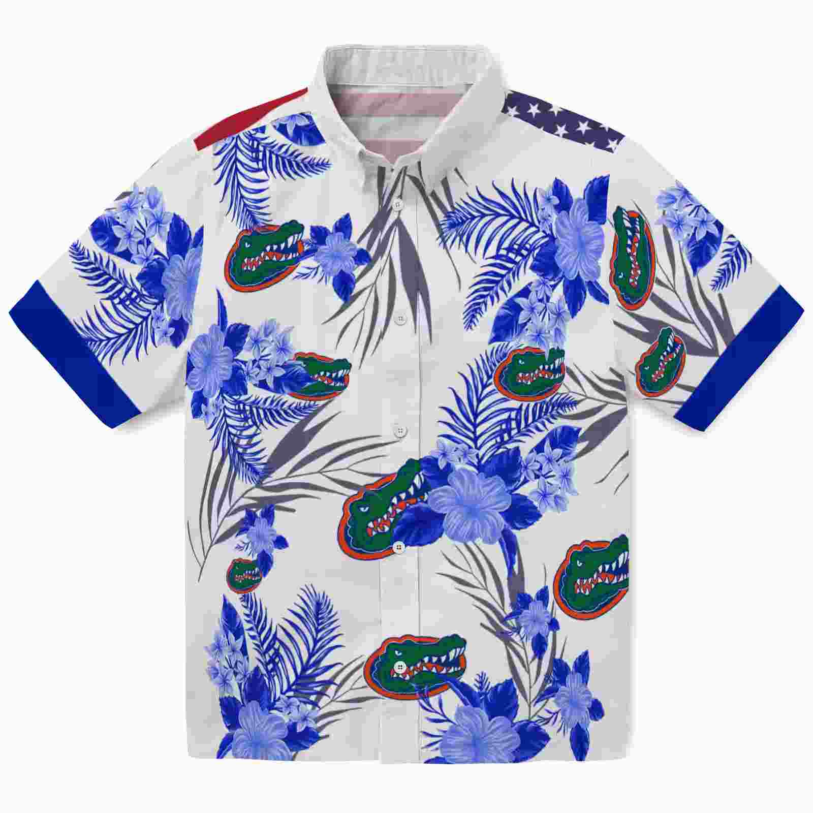 Florida Gators Patriotic Hibiscus Design Blue White Hawaiian Shirt