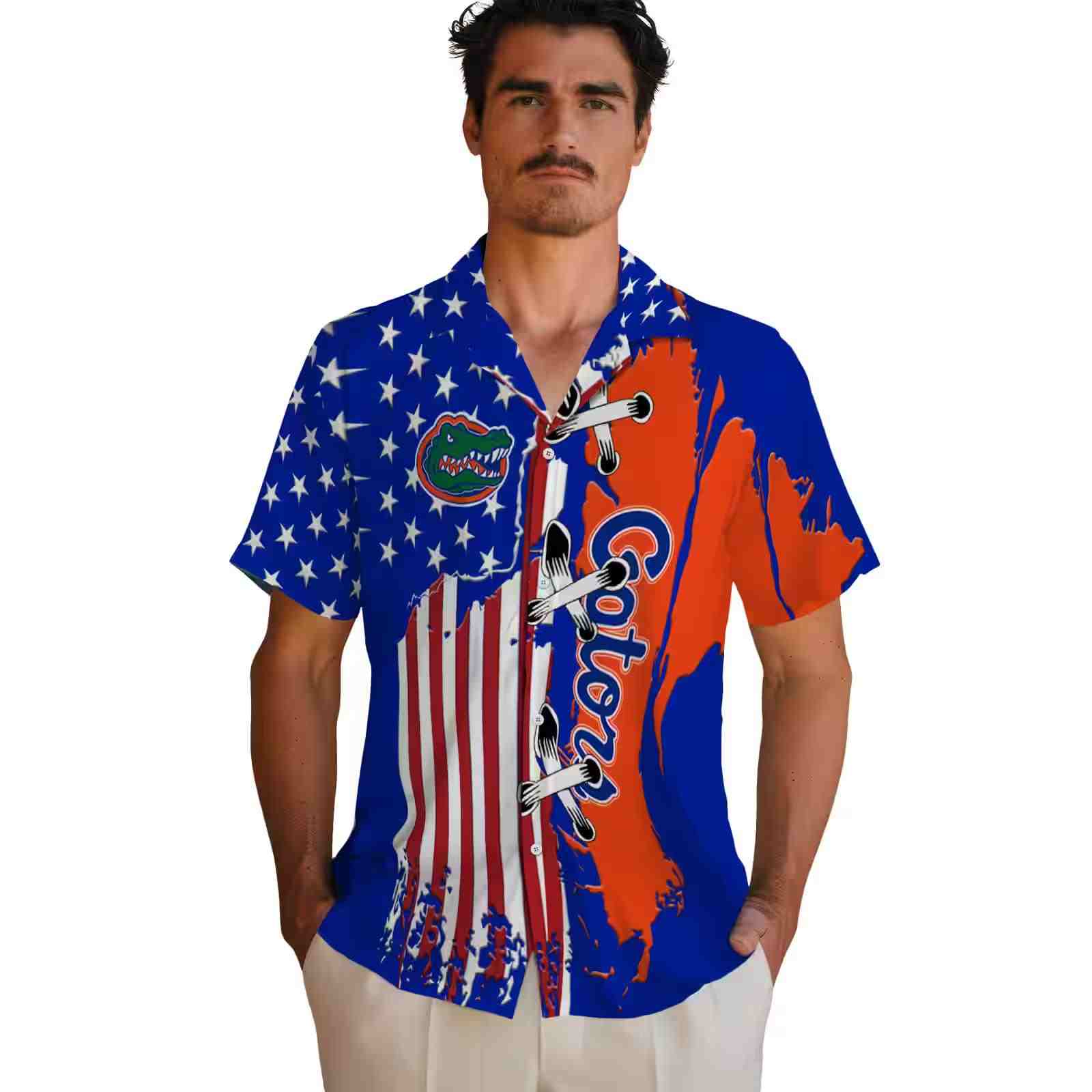 florida gators stitched flag blue hawaiian shirt fashion forward