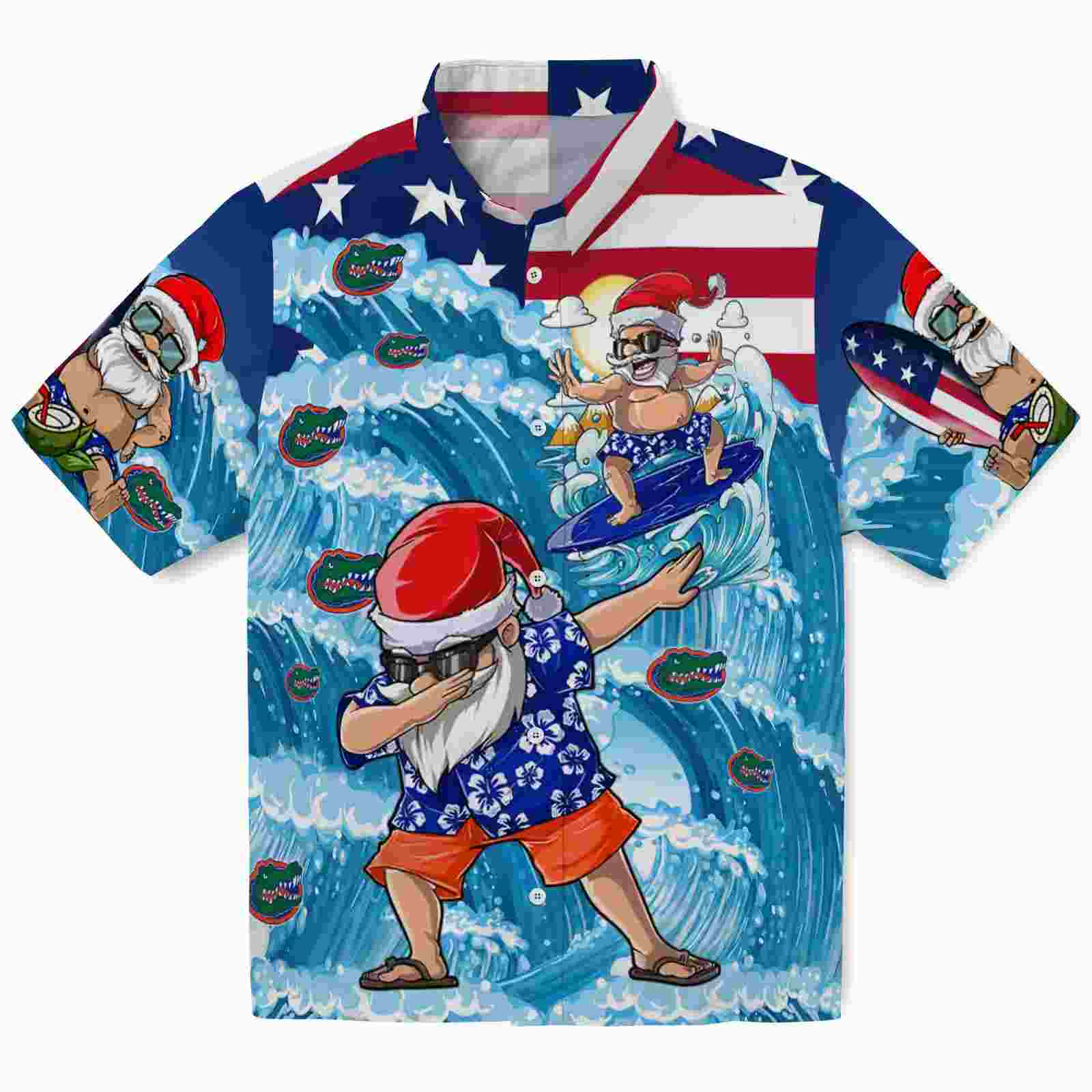 Florida Gators Surfing Santa Blue Hawaiian Shirt