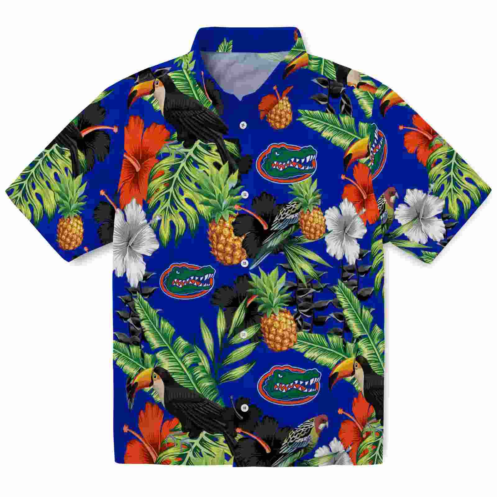 Florida Gators Toucan Hibiscus Pineapple Blue Green Hawaiian Shirt