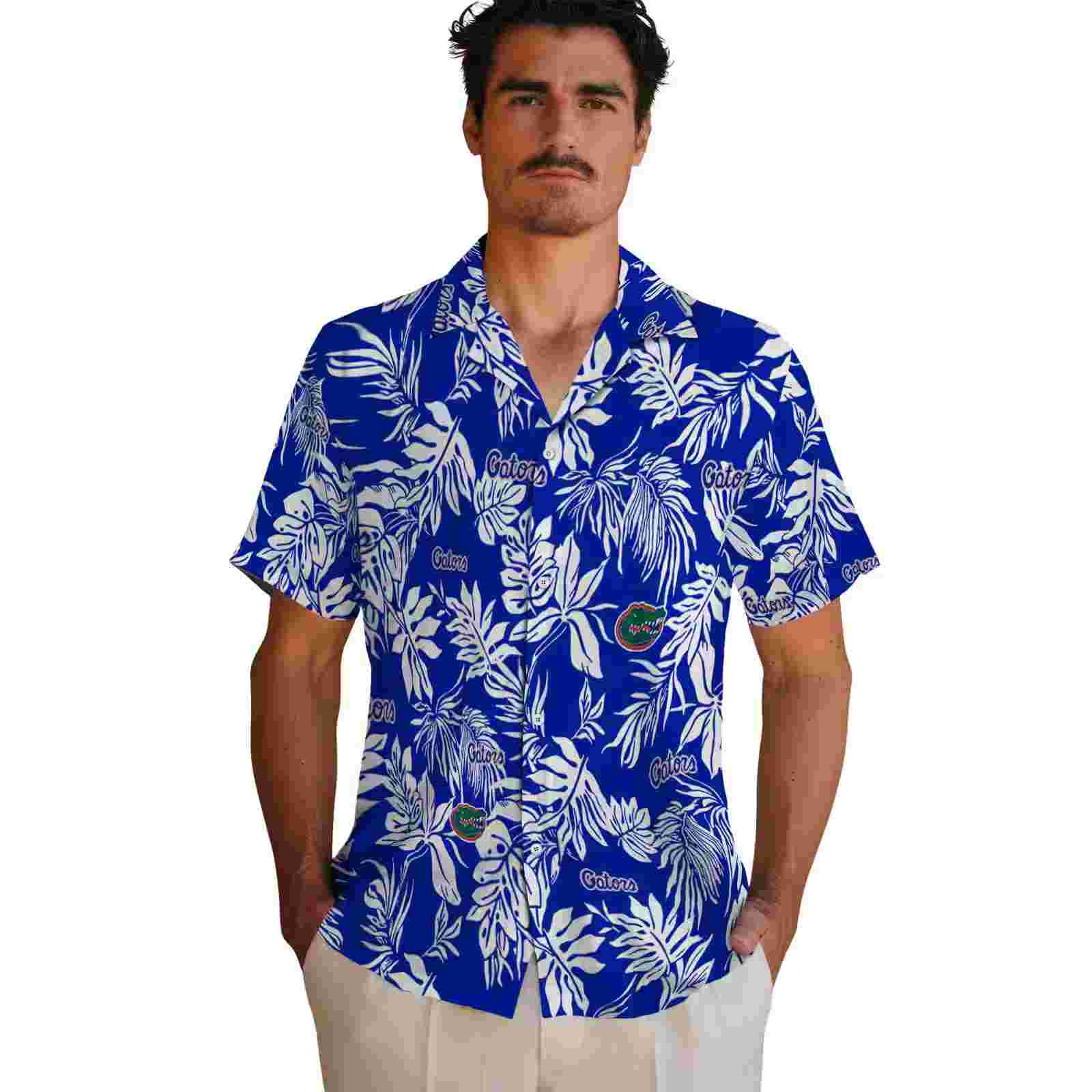 florida gators tropical leaf blue white hawaiian shirt fashion forward