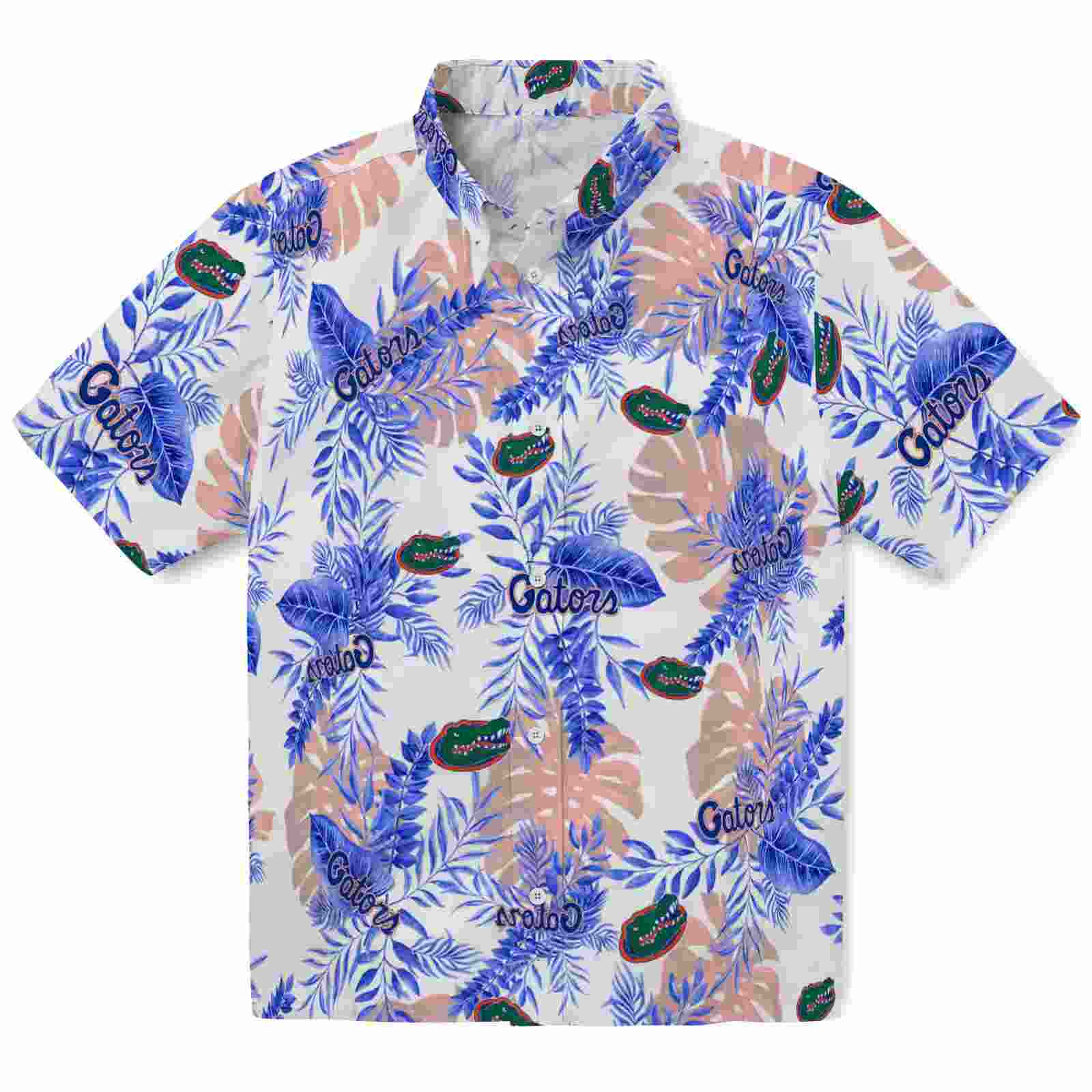 Florida Gators Tropical Leaves Blue White Hawaiian Shirt