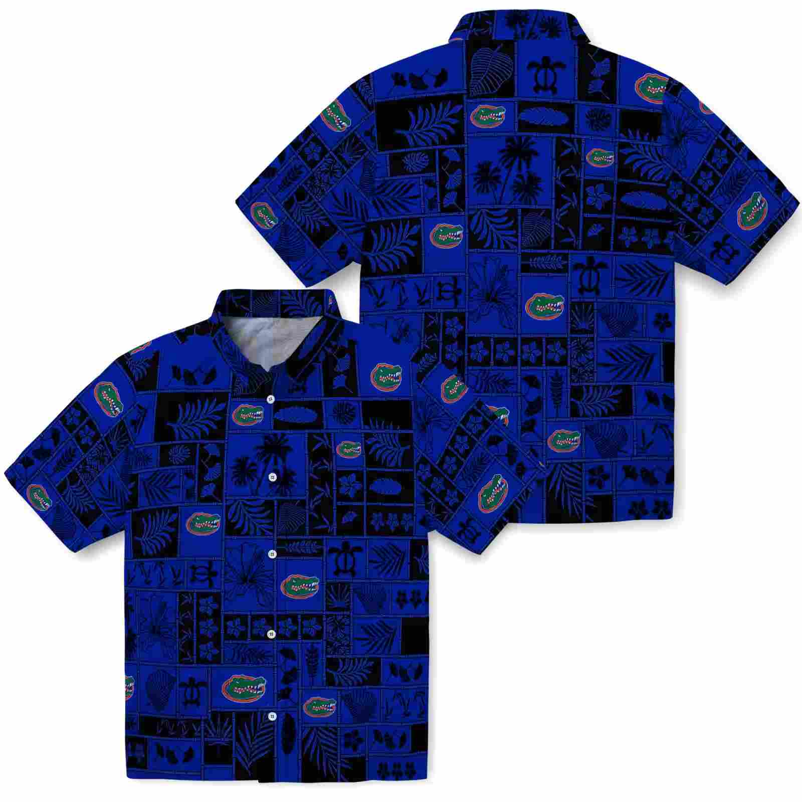 florida gators tropical patchwork blue black hawaiian shirt high quality