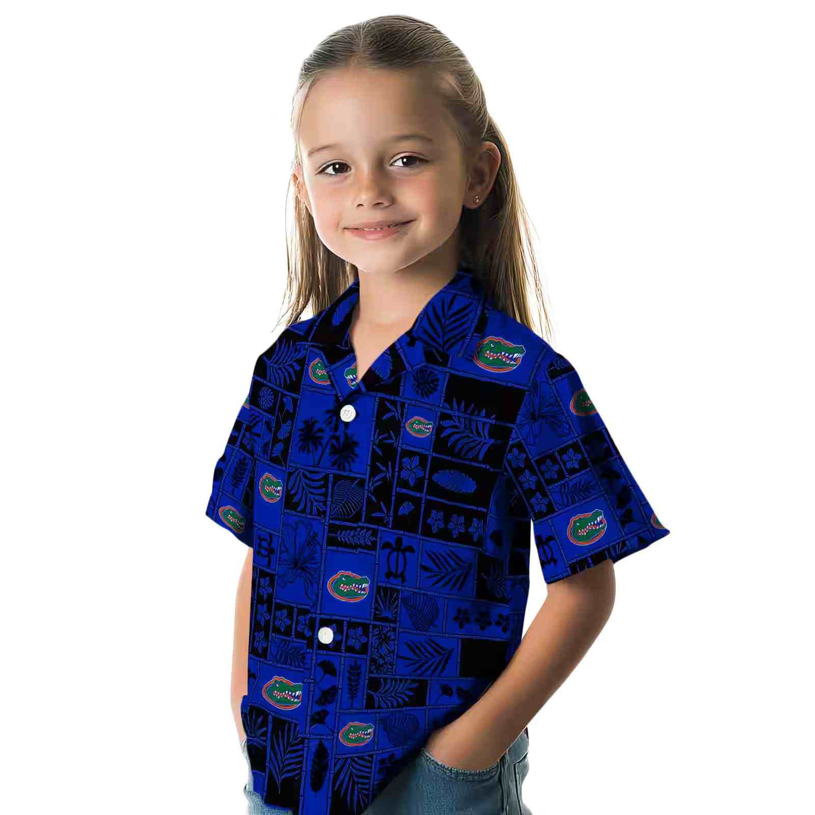 florida gators tropical patchwork blue black hawaiian shirt premium grade