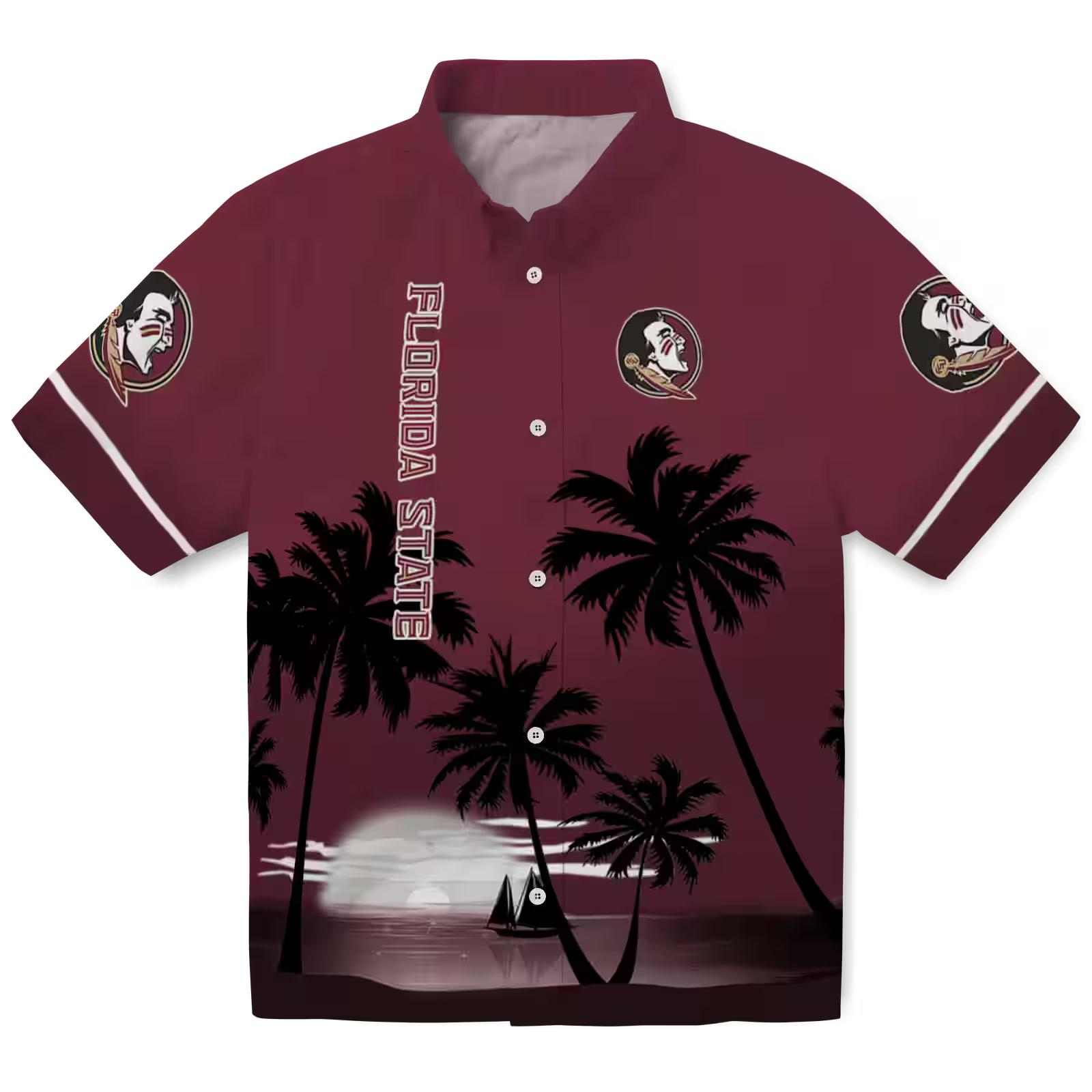 Florida State Seminoles Beach Sunset Garnet Black Hawaiian Shirt