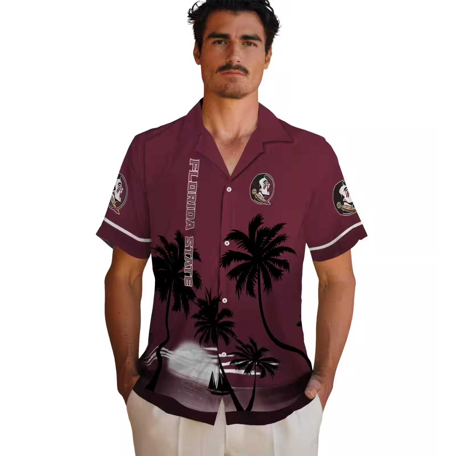 florida state seminoles beach sunset garnet black hawaiian shirt fashion forward