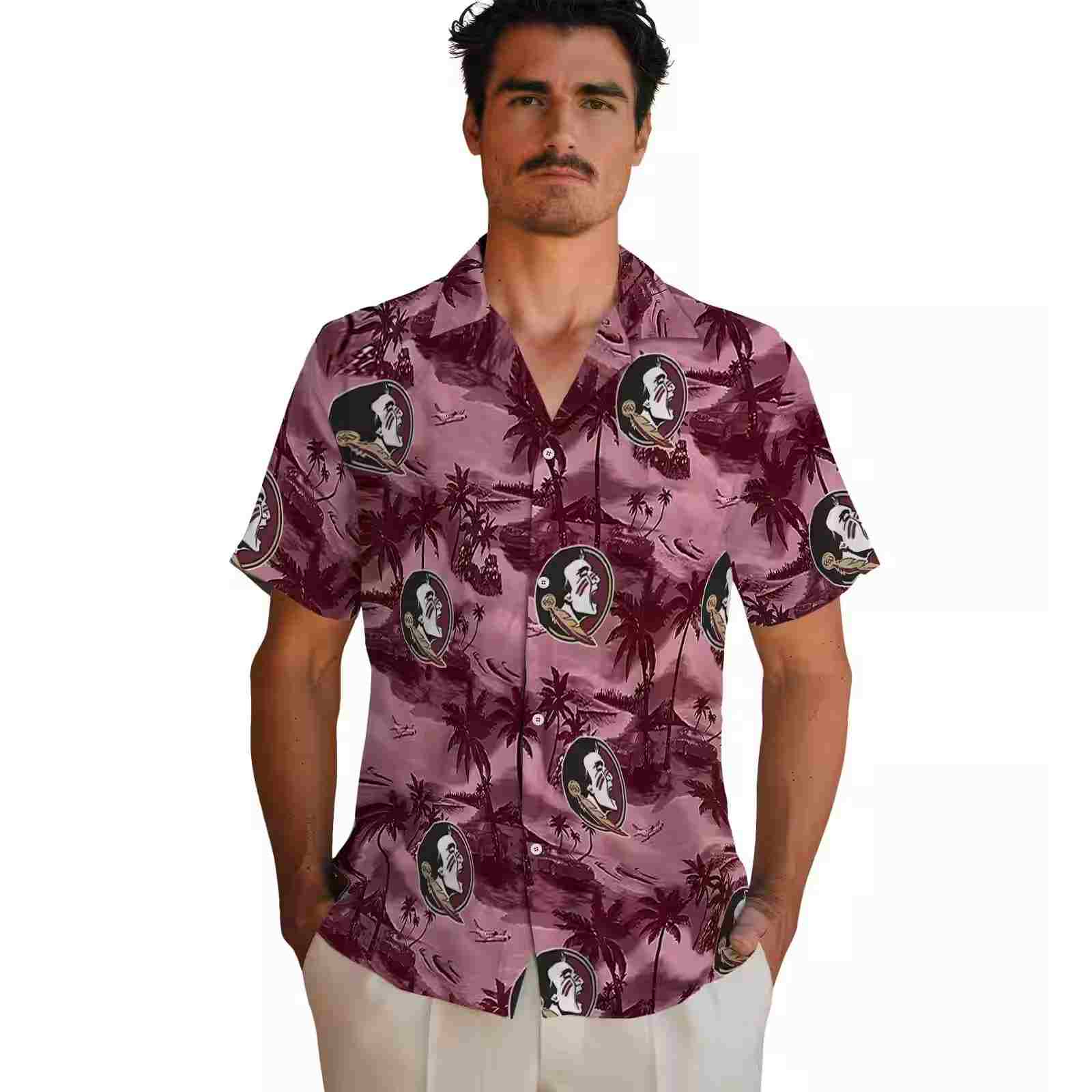 florida state seminoles coastal palms garnet hawaiian shirt fashion forward