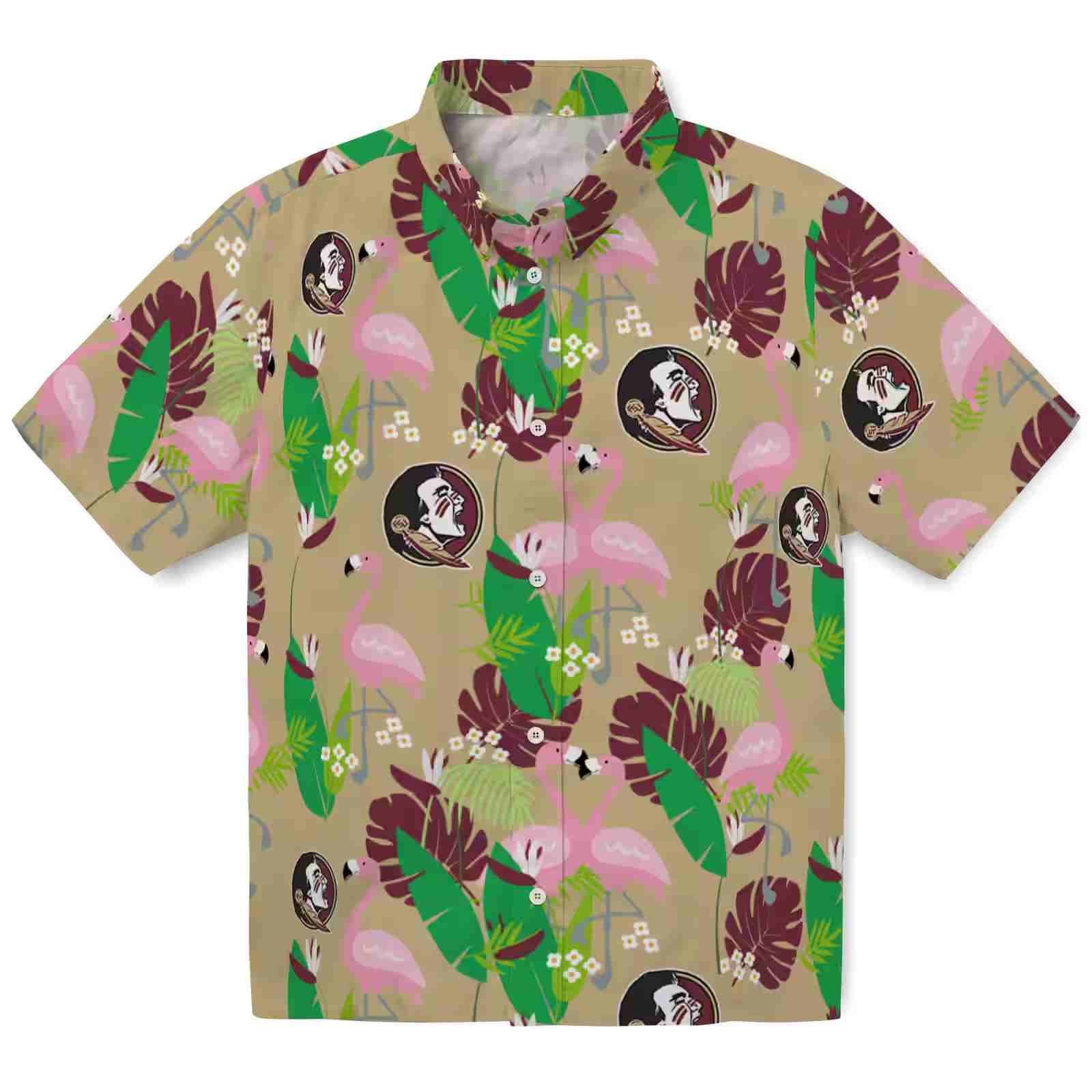 Florida State Seminoles Flamingo Foliage Garnet Green Hawaiian Shirt