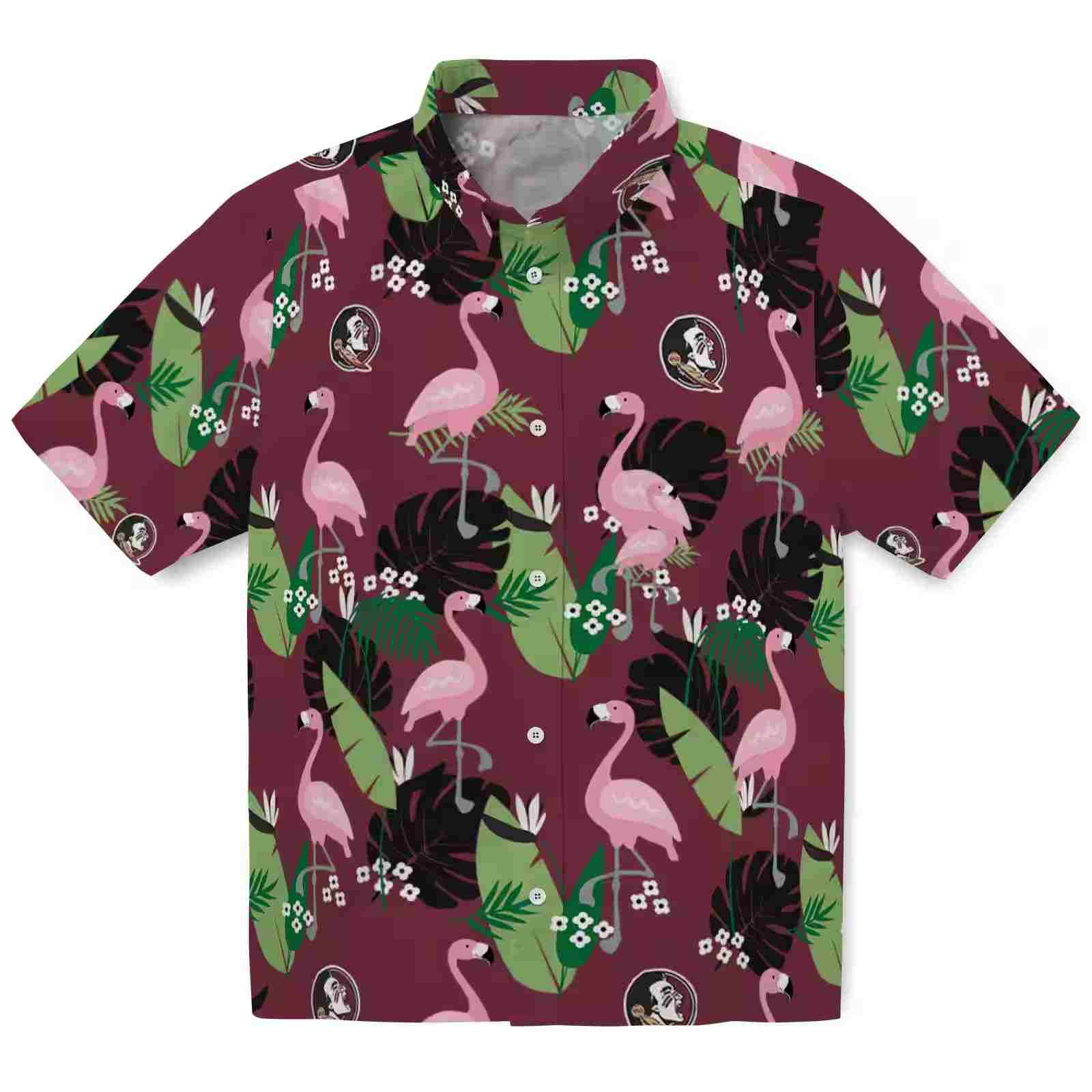 Florida State Seminoles Flamingo Leaf Motif Garnet Hawaiian Shirt