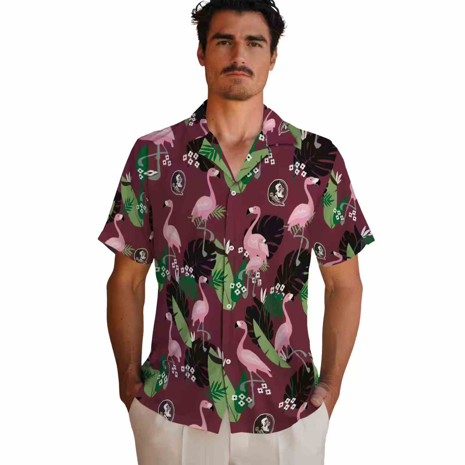 florida state seminoles flamingo leaf motif garnet hawaiian shirt fashion forward