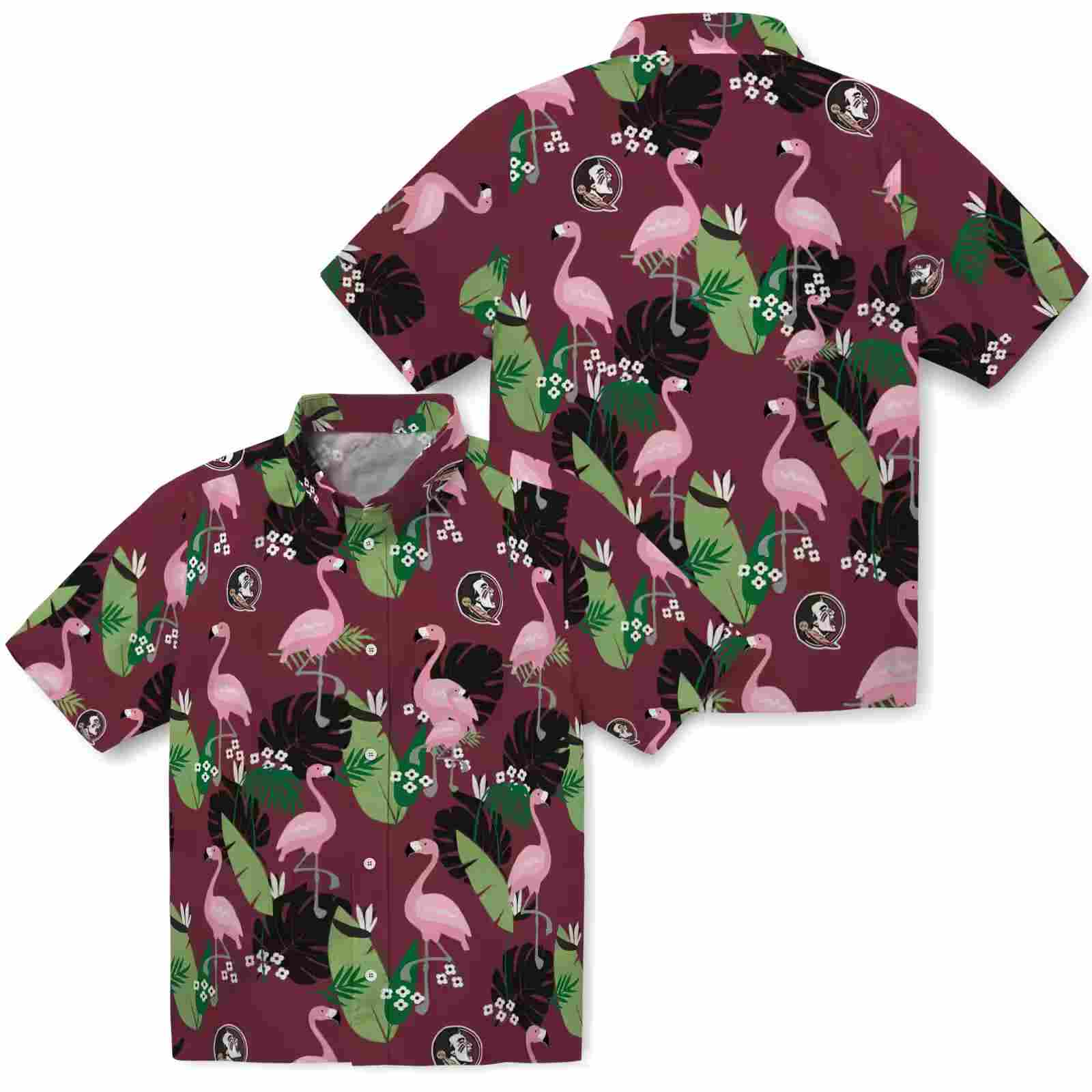 florida state seminoles flamingo leaf motif garnet hawaiian shirt high quality