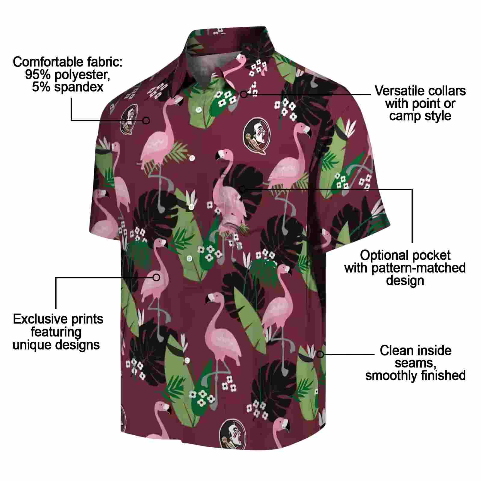 florida state seminoles flamingo leaf motif garnet hawaiian shirt new arrival