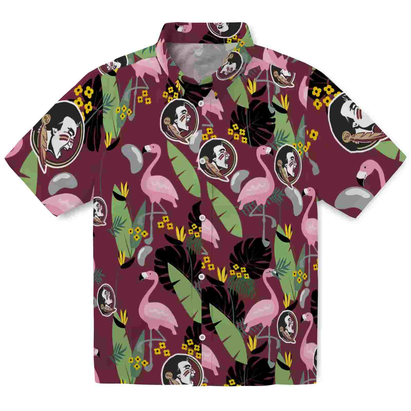 Florida State Seminoles Flamingo Leaves Garnet Hawaiian Shirt