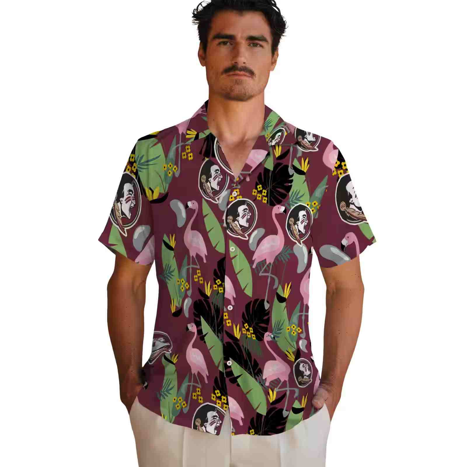 florida state seminoles flamingo leaves garnet hawaiian shirt fashion forward