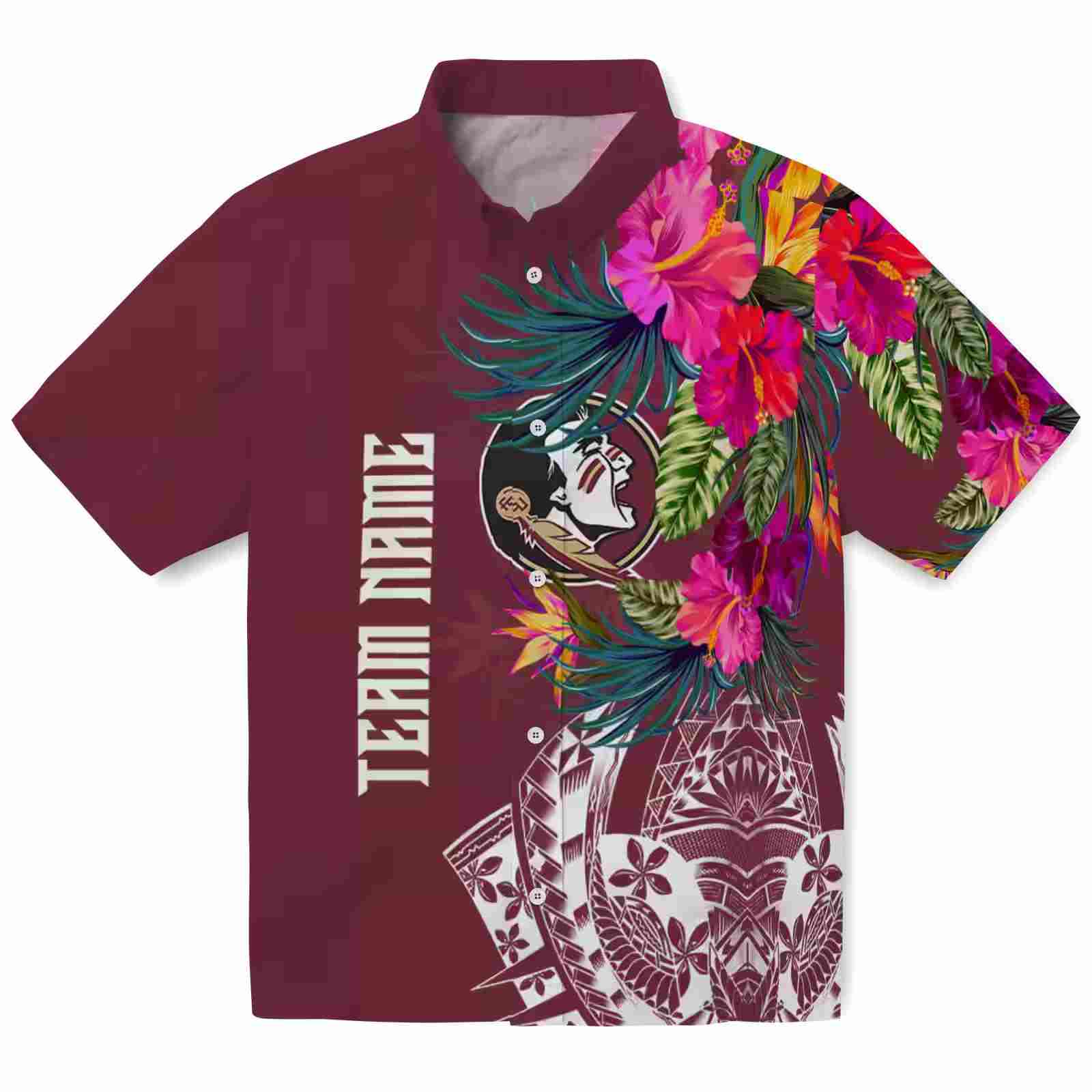 Florida State Seminoles Floral Polynesian Garnet Hawaiian Shirt