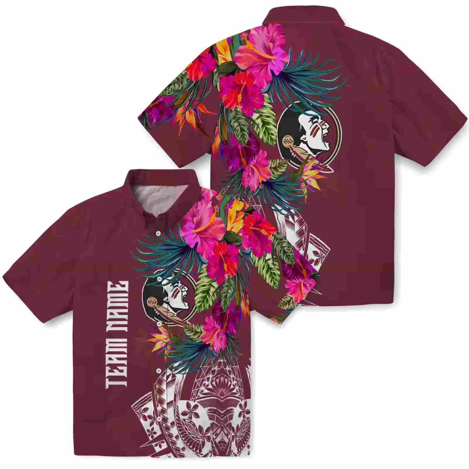 florida state seminoles floral polynesian garnet hawaiian shirt high quality