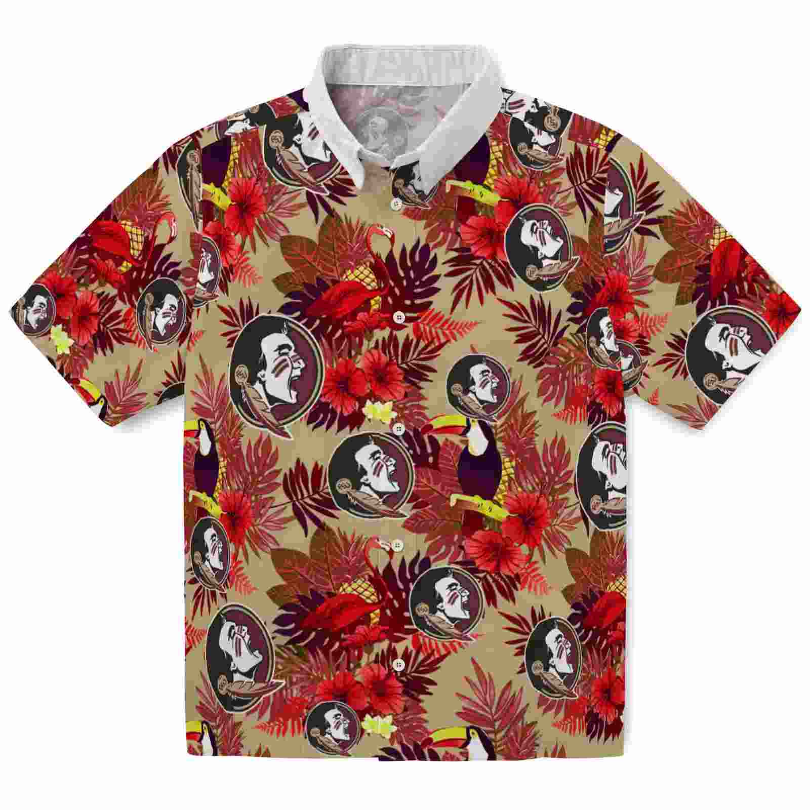 Florida State Seminoles Floral Toucan Garnet Red Hawaiian Shirt