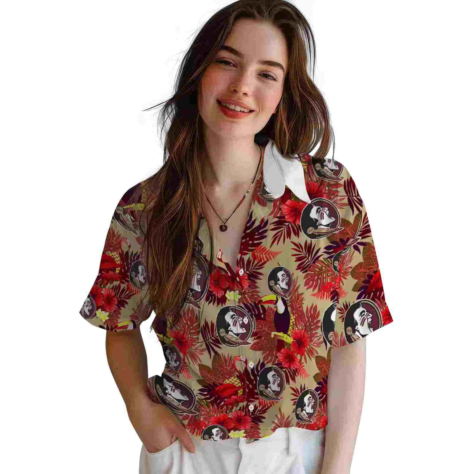 florida state seminoles floral toucan garnet red hawaiian shirt latest model