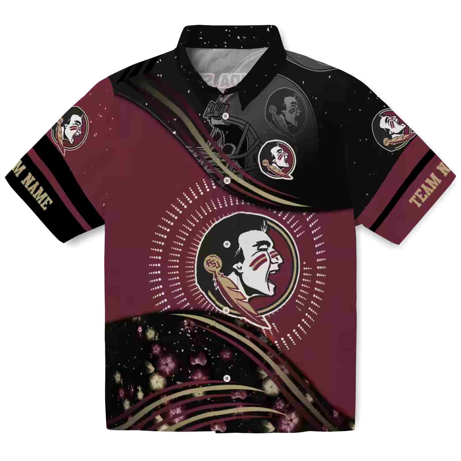 Florida State Seminoles Football Wave Garnet Black Hawaiian Shirt