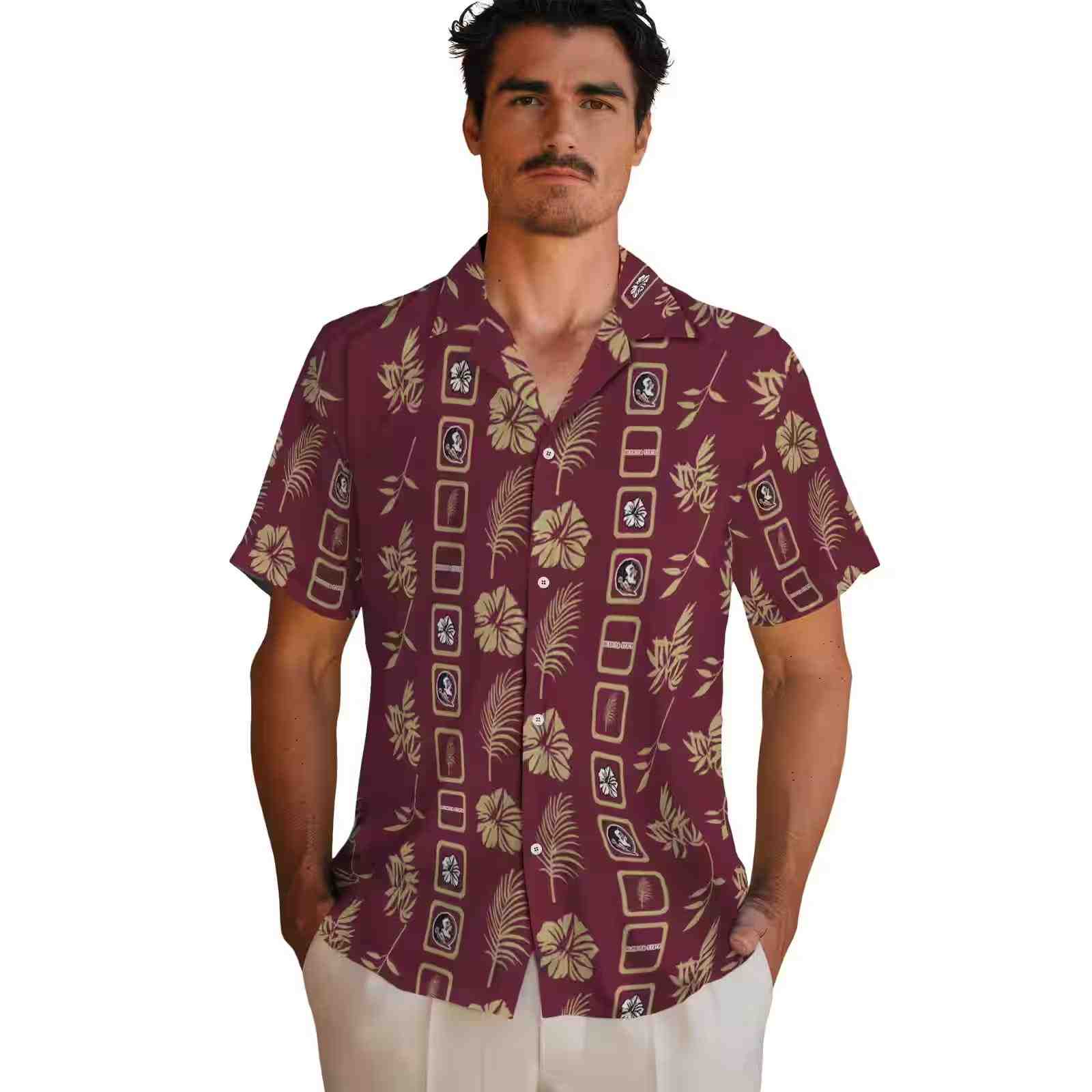 florida state seminoles framed floral garnet hawaiian shirt fashion forward