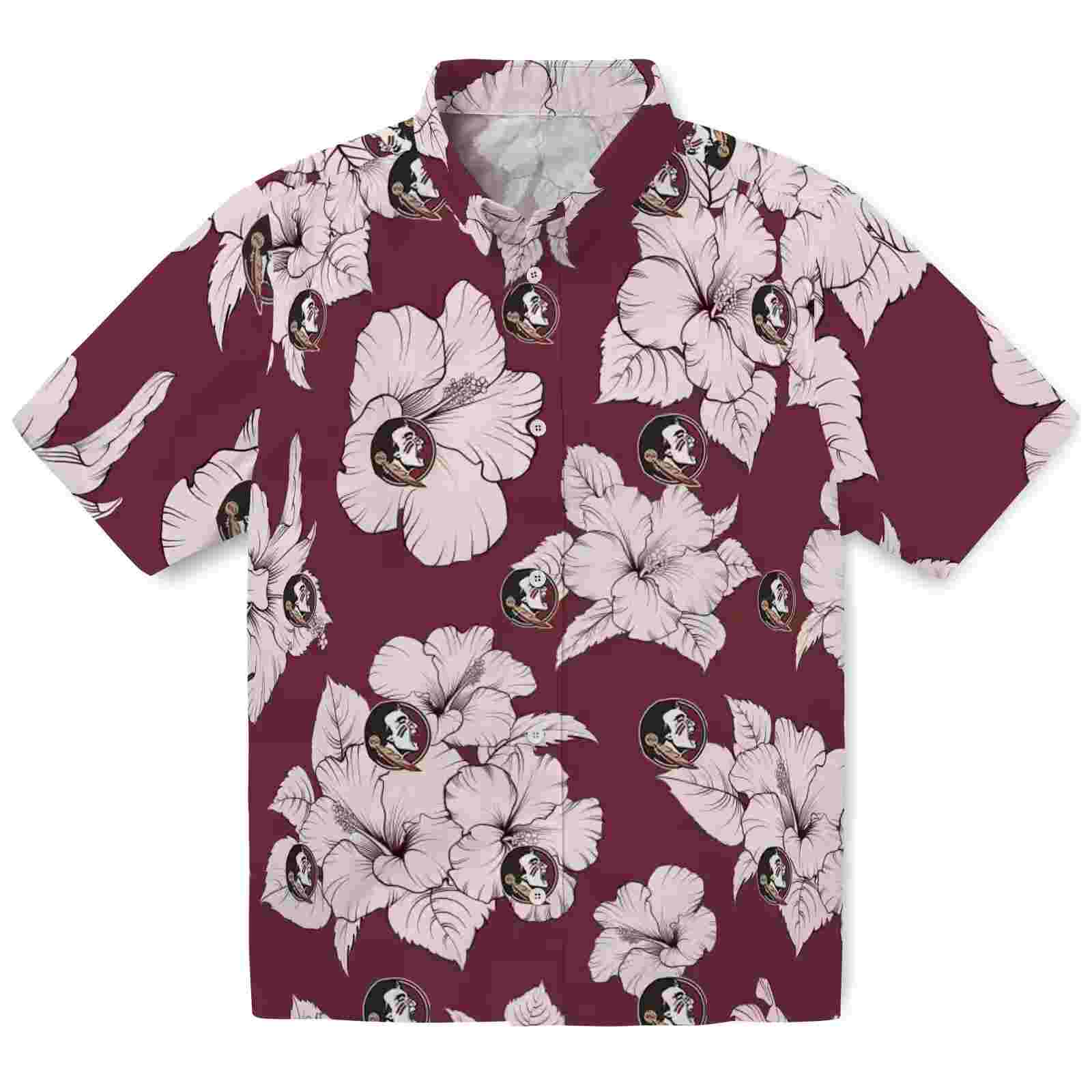 Florida State Seminoles Hibiscus Blooms Garnet White Hawaiian Shirt